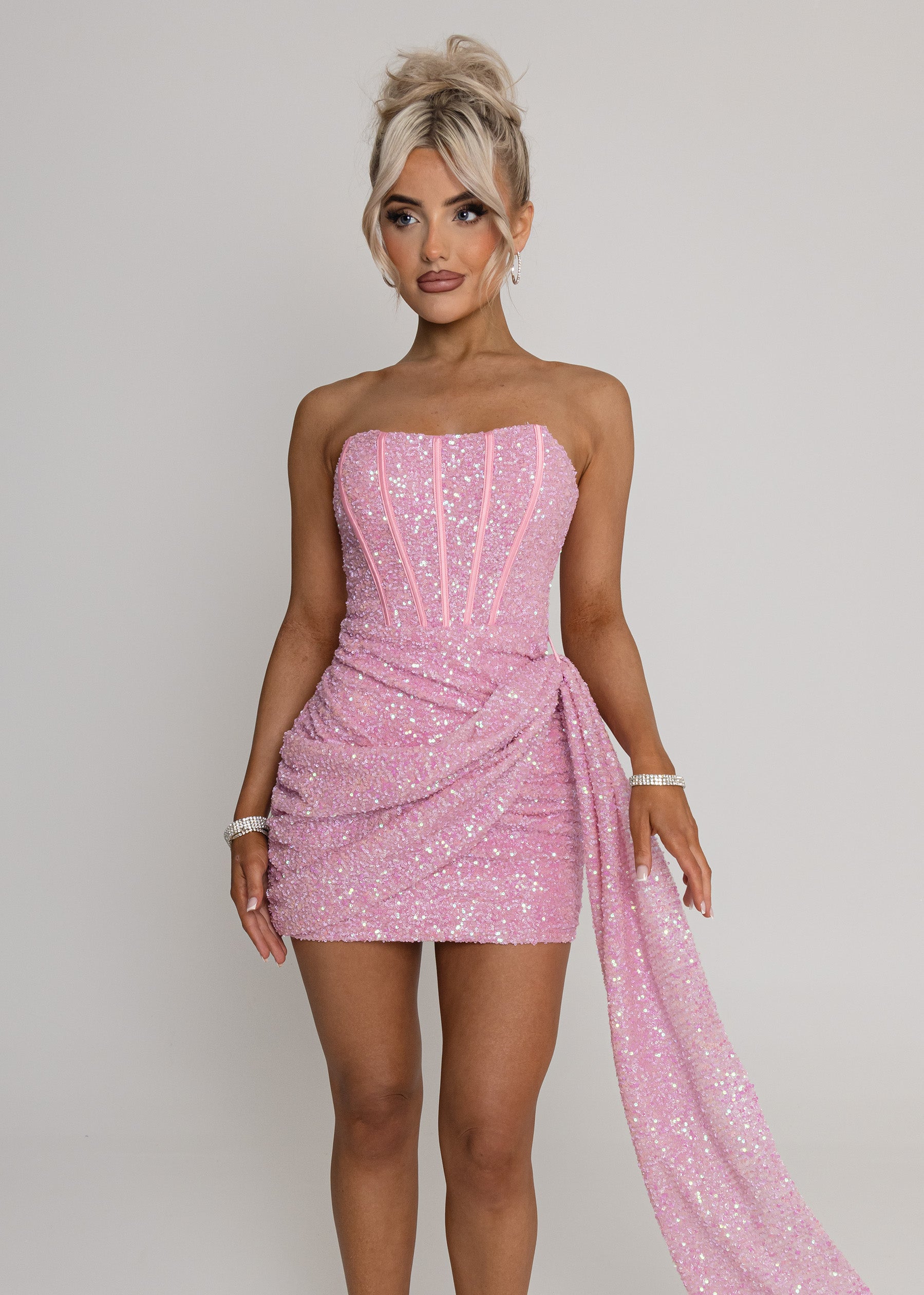 Endless Serenade Sequin Drape Mini Dress - Pink - ICYBOO