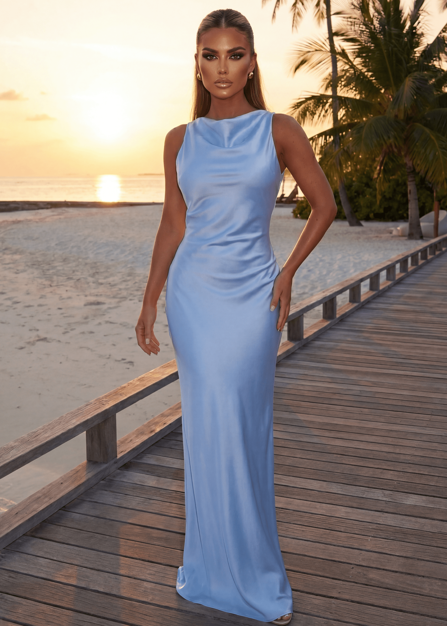 Euphoria Satin Maxi Dress - Blue