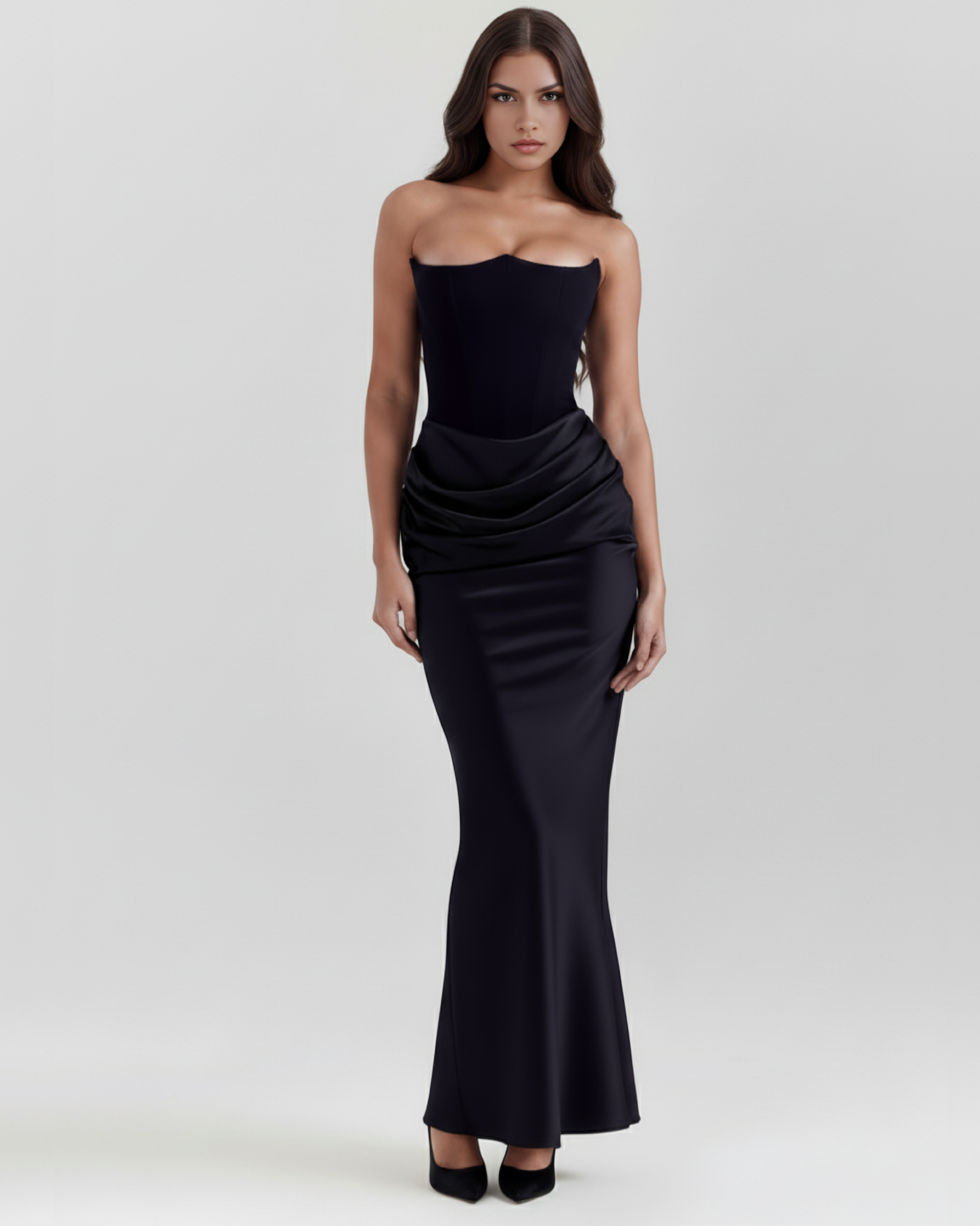 Corset Dress | Almond Muse Style, Stretch Crepe Boned Bodice, Glamorous Events ICYBOO