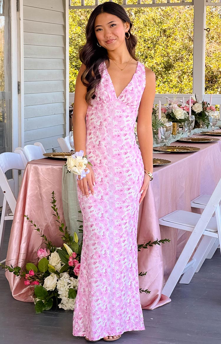Farida Lace Backless Maxi Wedding Guest Dress - Pink - ICYBOO