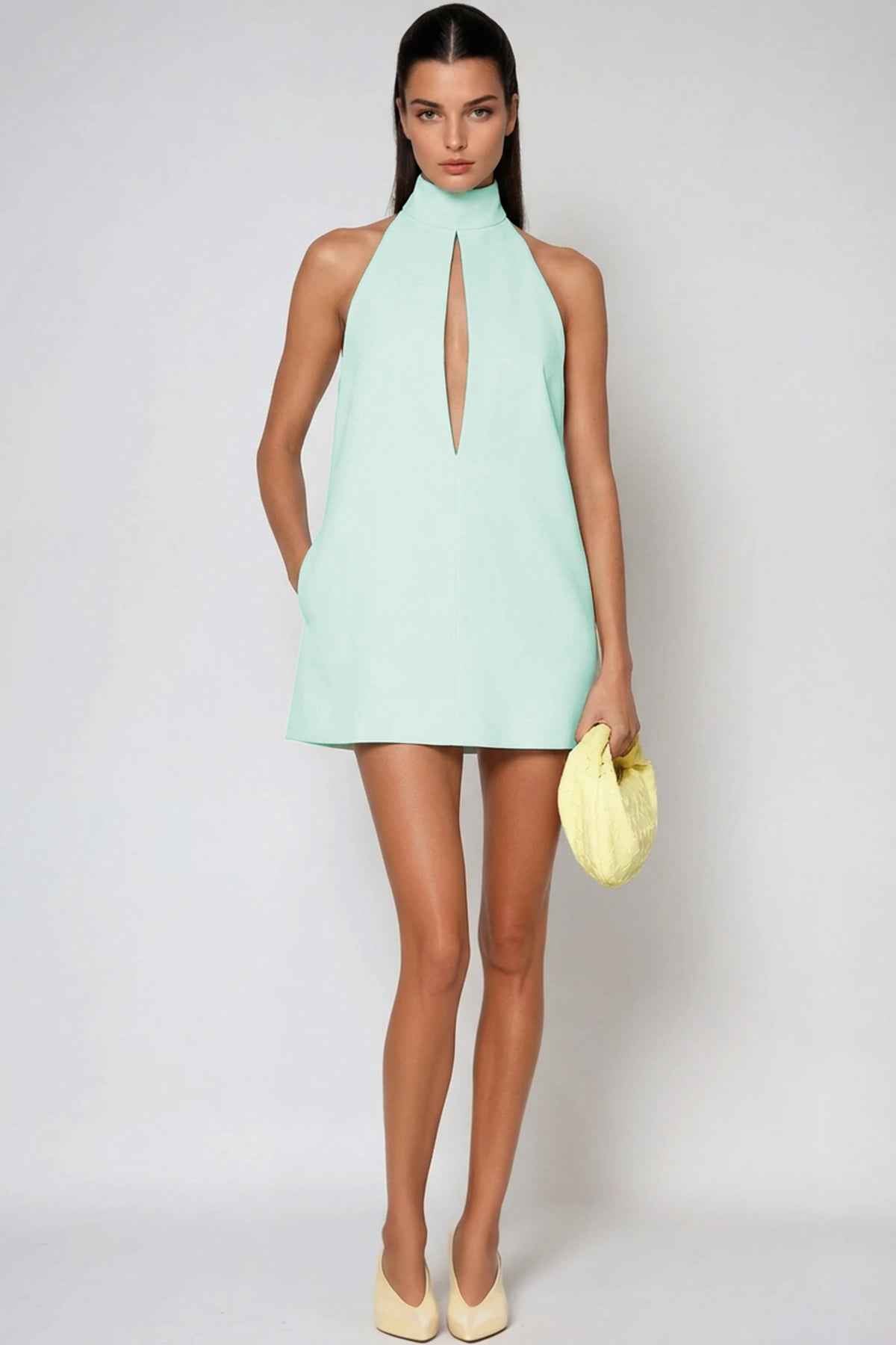 Fariha Sleeveless Cutout Mini Cocktail Dress - Mint