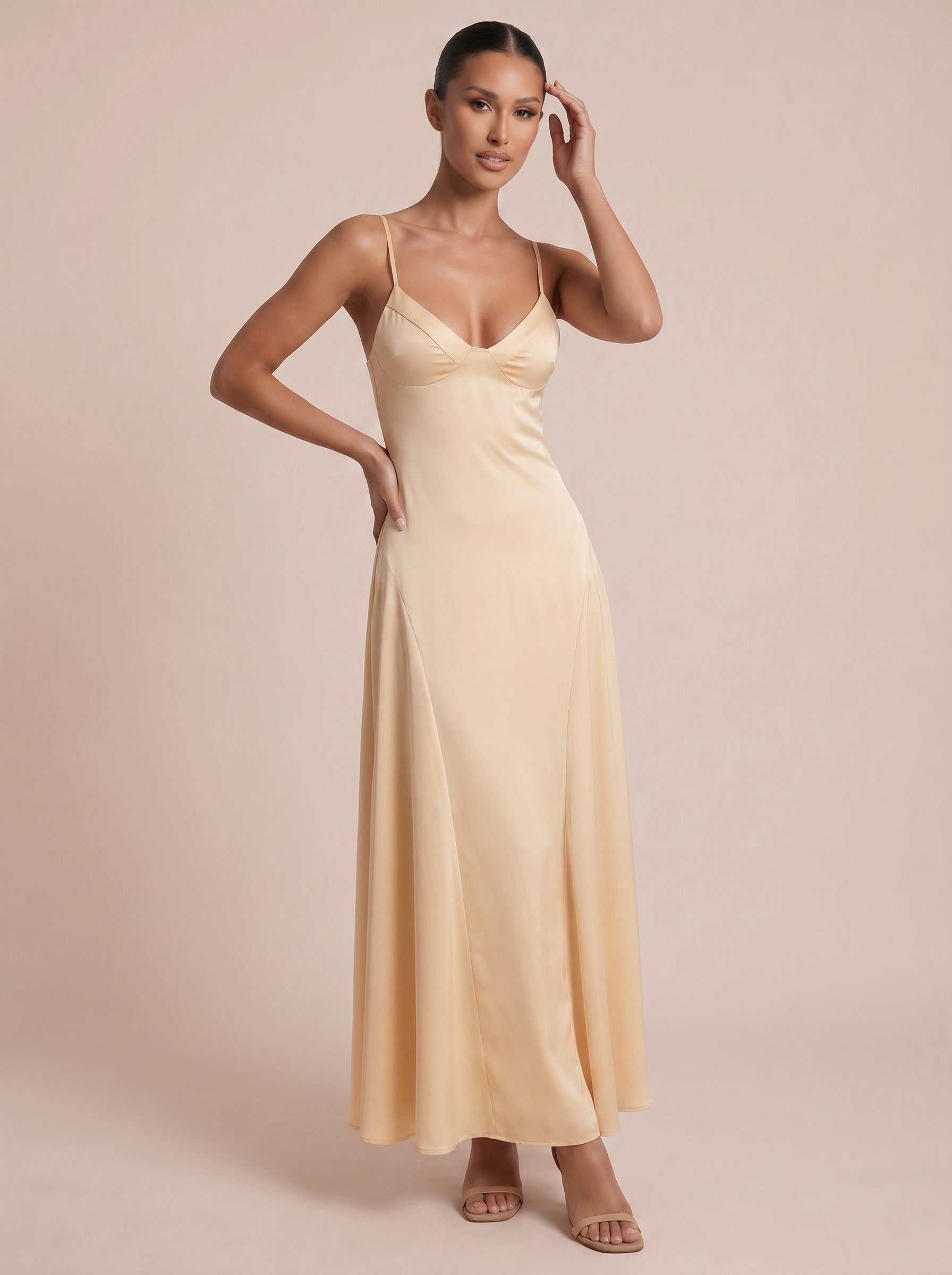 Arrieta Spaghetti Strap Satin V Neck Maxi Dress