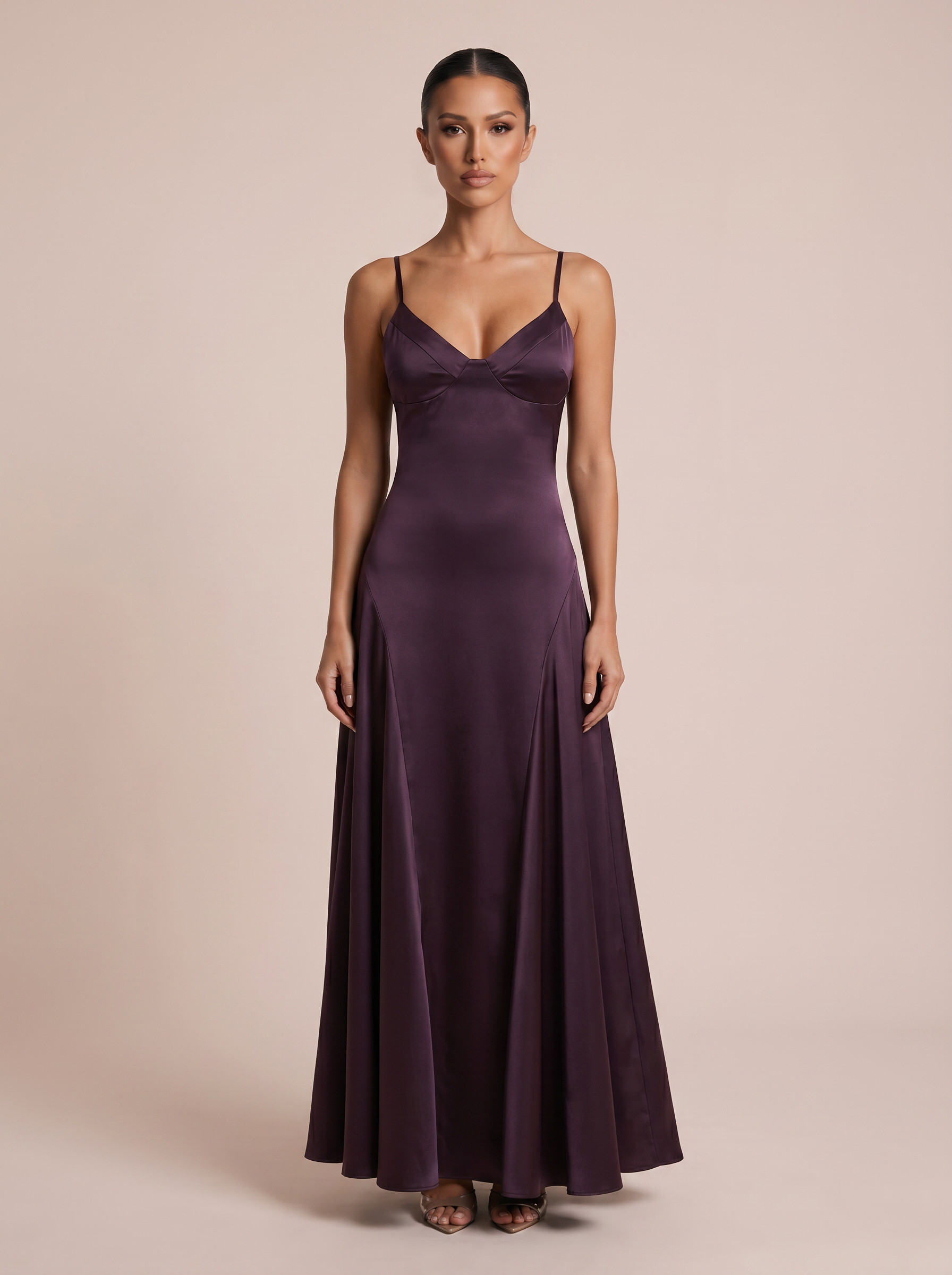 Arrieta Spaghetti Strap Satin V Neck Maxi Dress