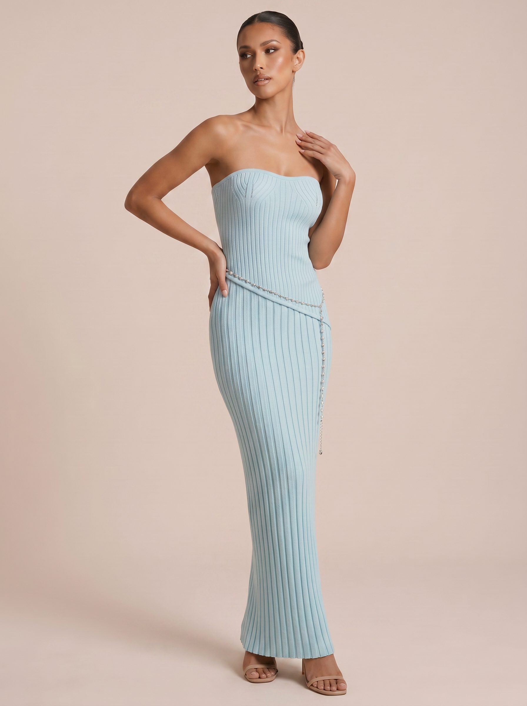 Penelope Elegant Knitted Strapless Maxi Dress