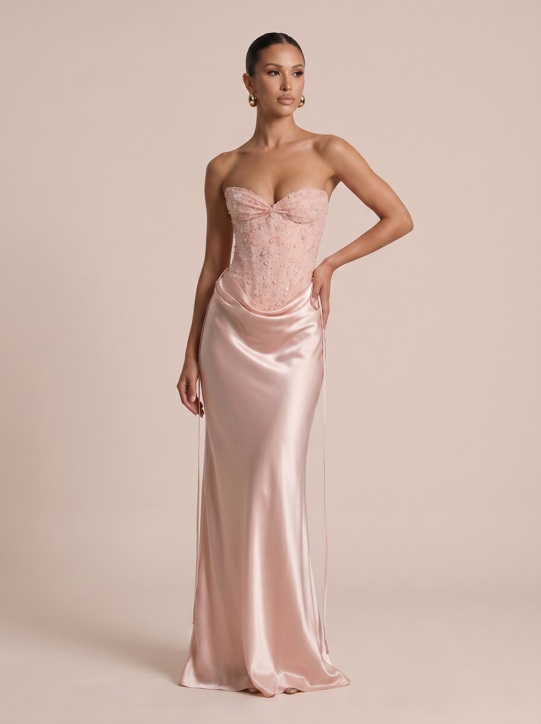 Aviva Pink Sequin Strapless Corset Maxi Dress