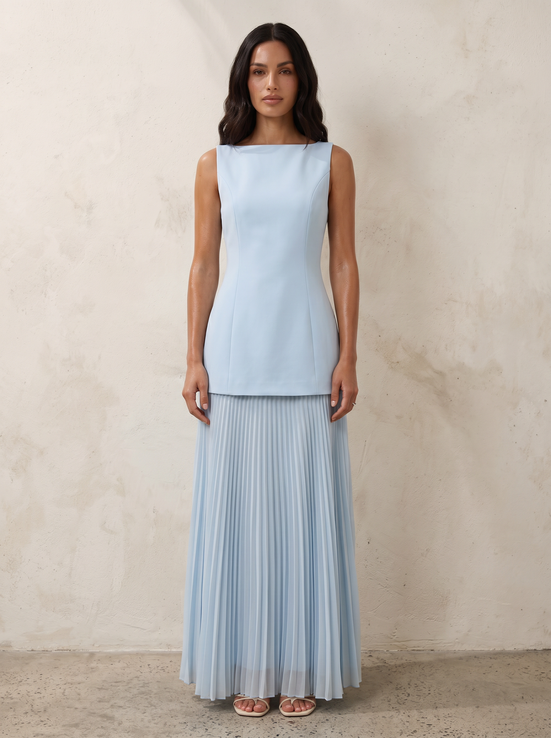 Kiera Elegant Sleeveless Pleated Long Maxi Dress