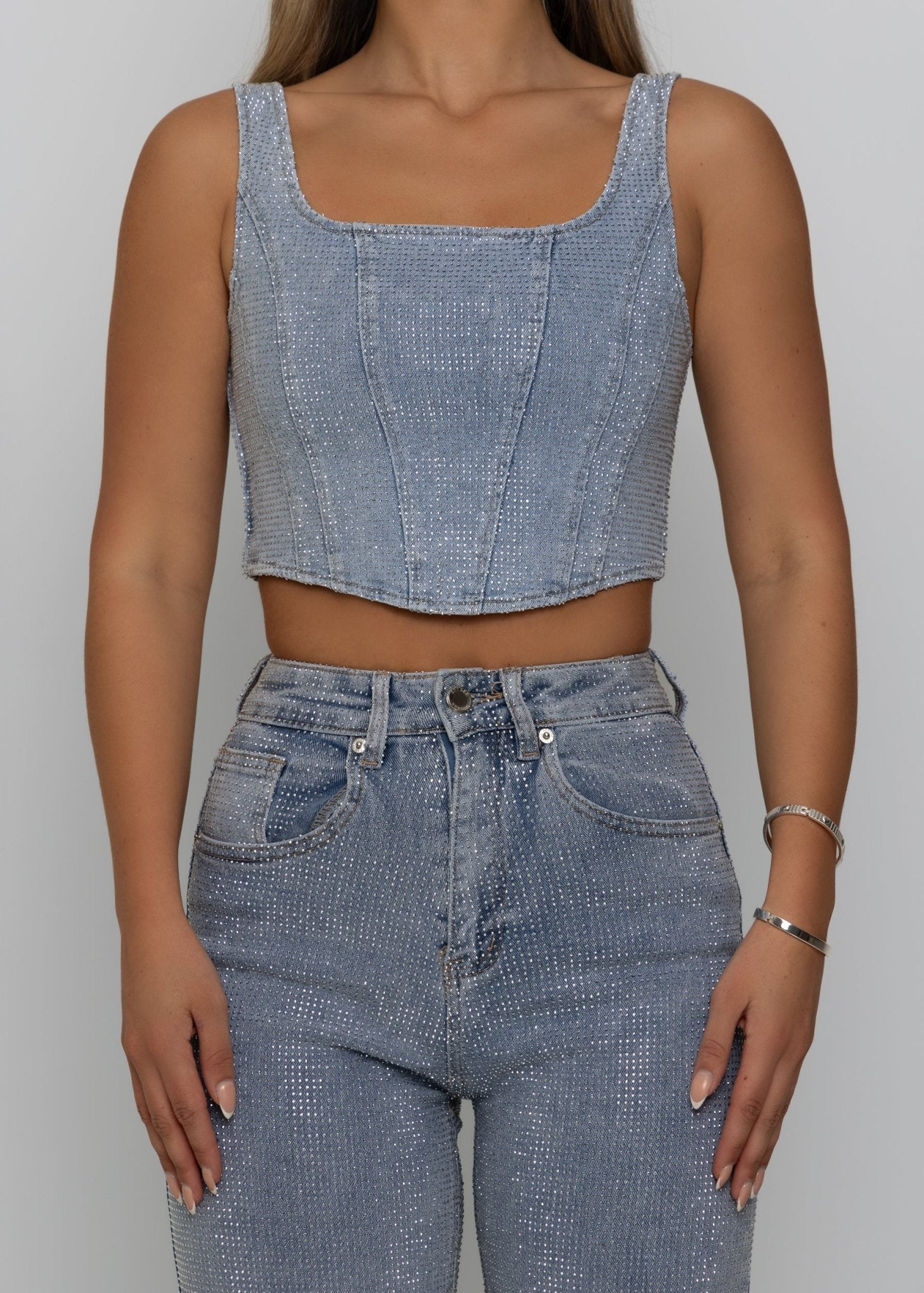 Forever Sparkle Diamante Corset Top - Blue