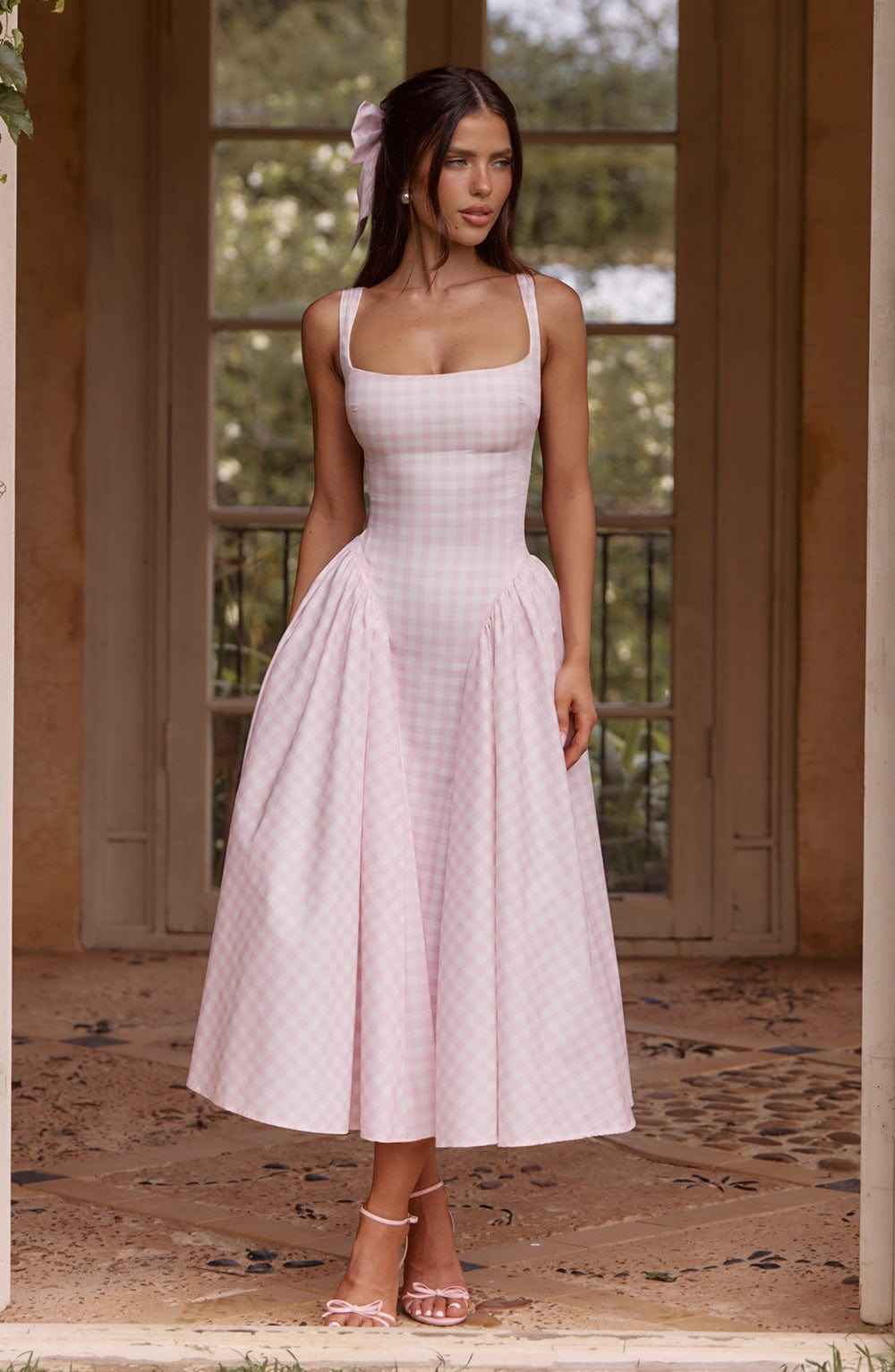 Kaydence | Women's Sleeveless Square-Neckline Gingham Midi Dress