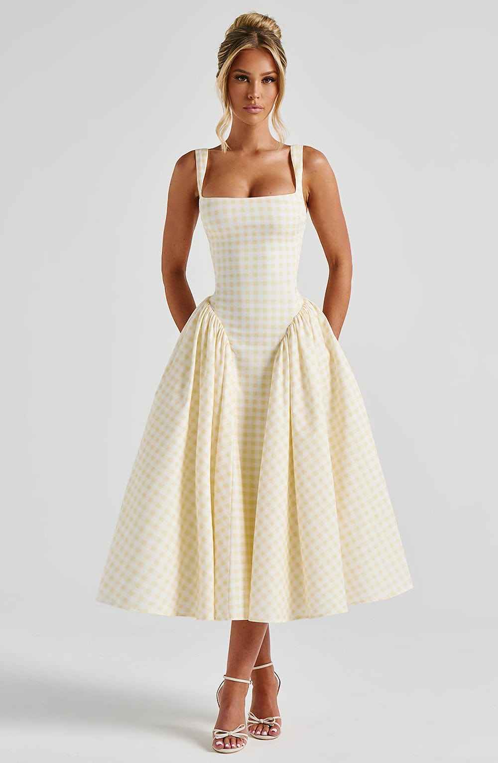 Kaydence | Women's Sleeveless Square-Neckline Gingham Midi Dress