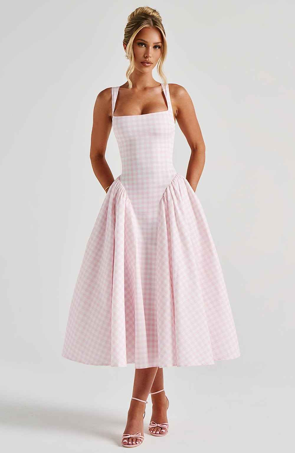 Kaydence | Women's Sleeveless Square-Neckline Gingham Midi Dress