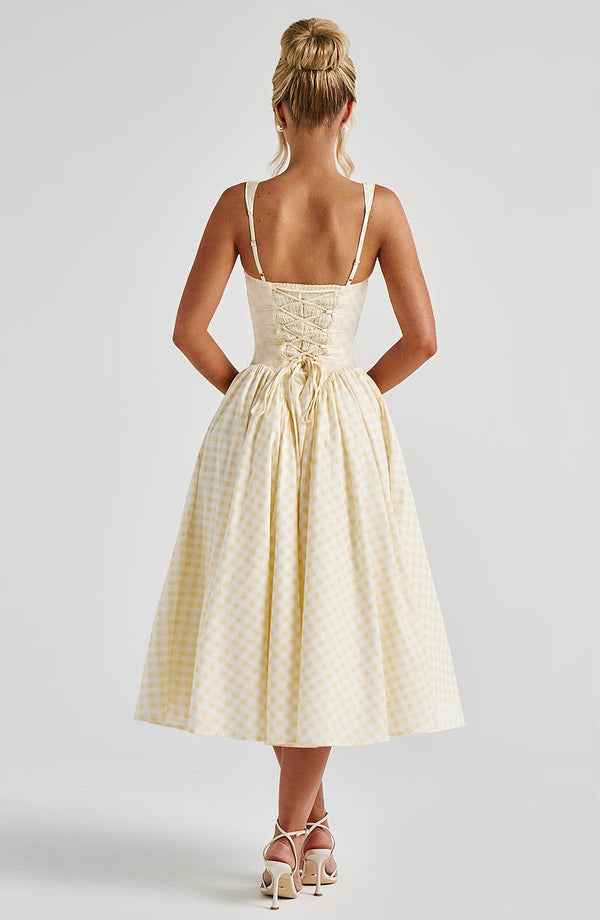 Kaydence | Women's Sleeveless Square-Neckline Gingham Midi Dress