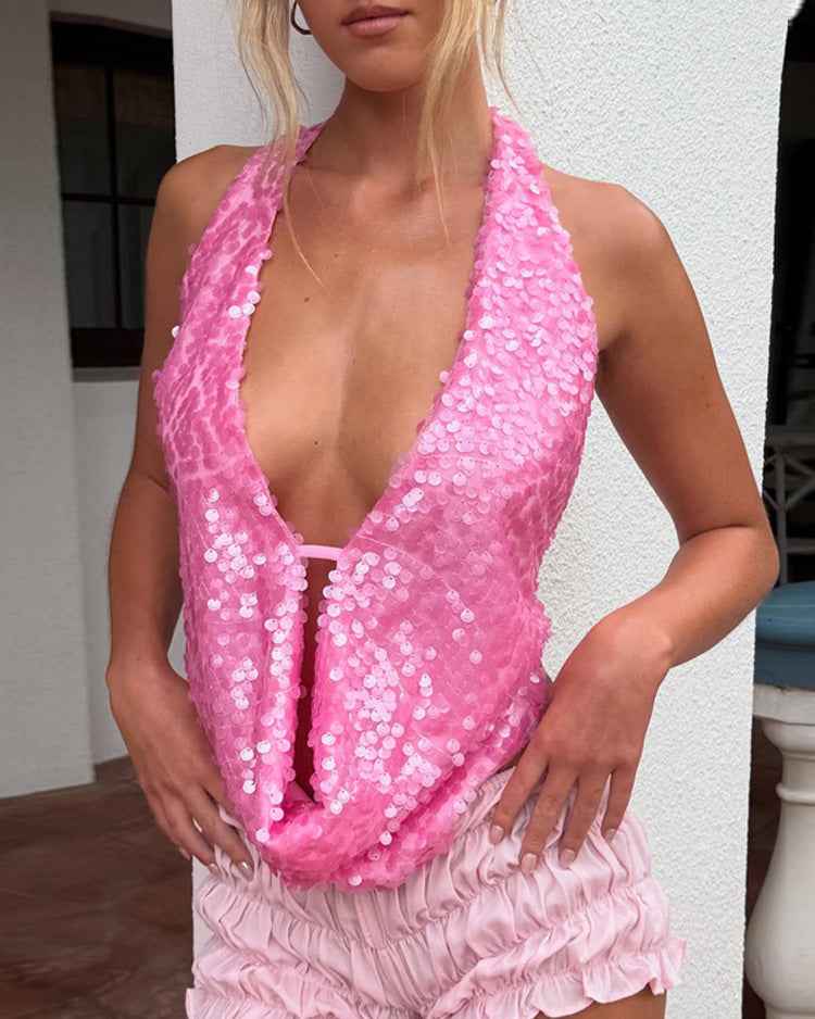 Faye | Women's Sleeveless Sequin Festival Party Top