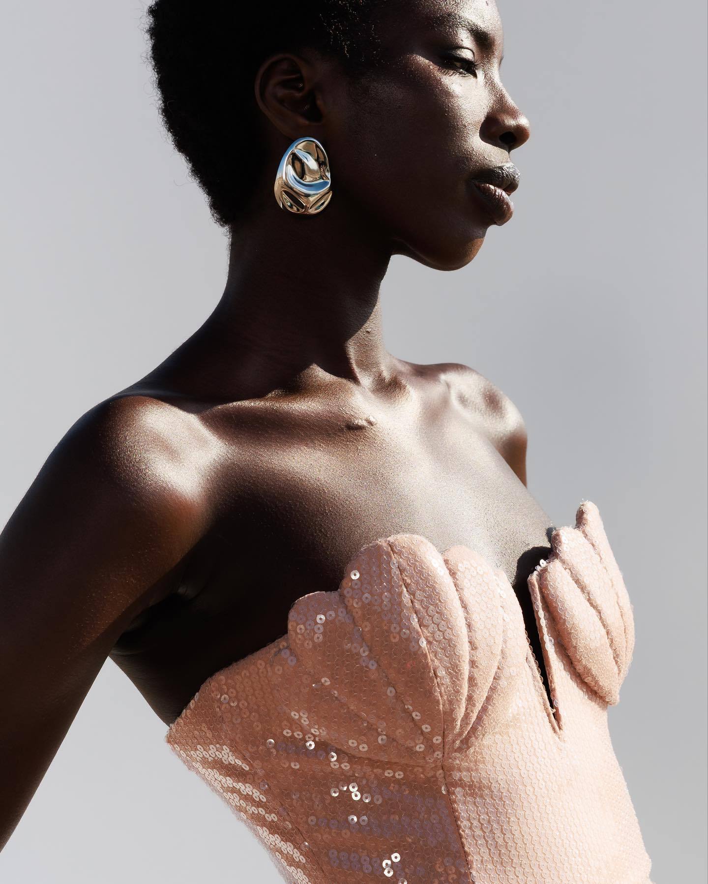 Hymne Blush Pink Sequin Strapless Evening Gown