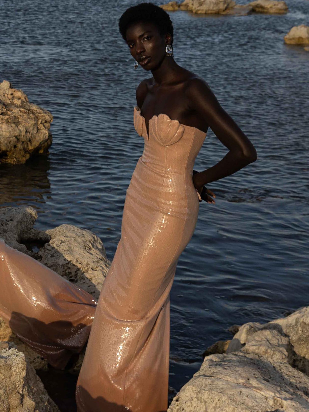 Hymne Blush Pink Sequin Strapless Evening Gown