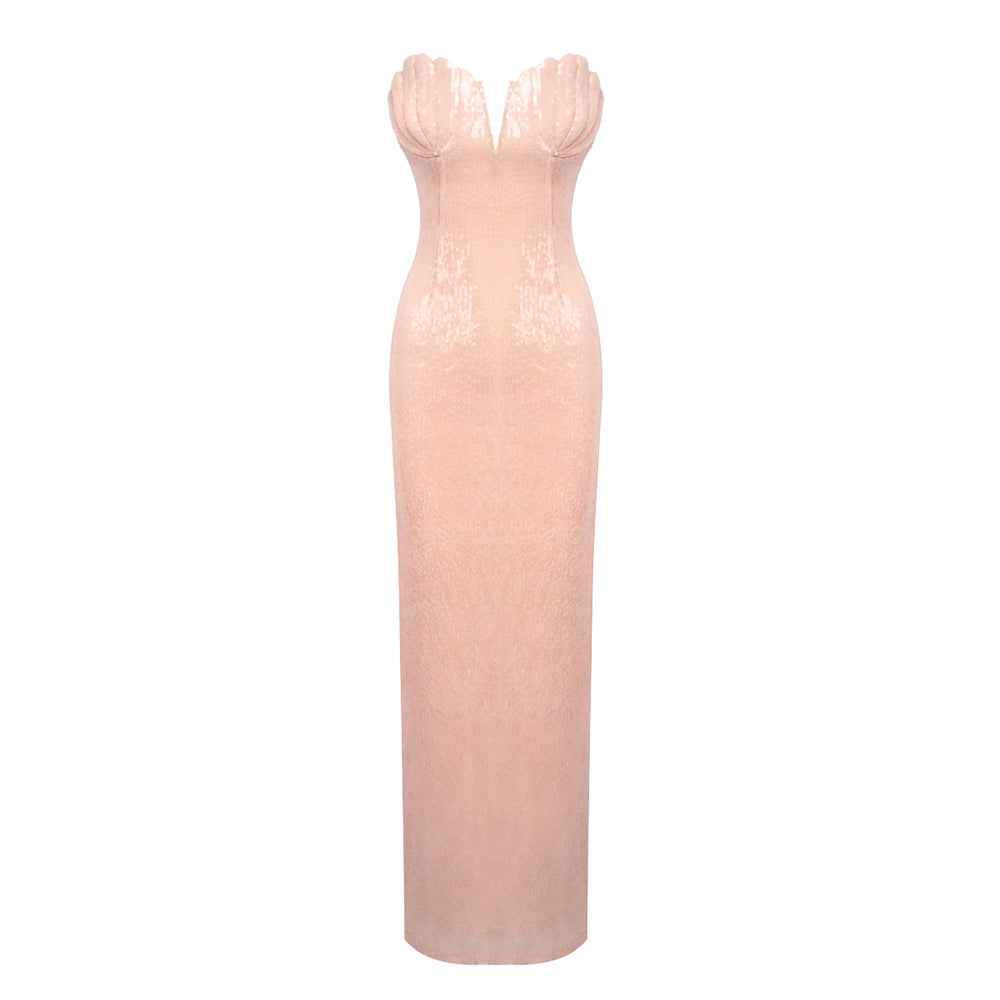 Hymne Blush Pink Sequin Strapless Evening Gown