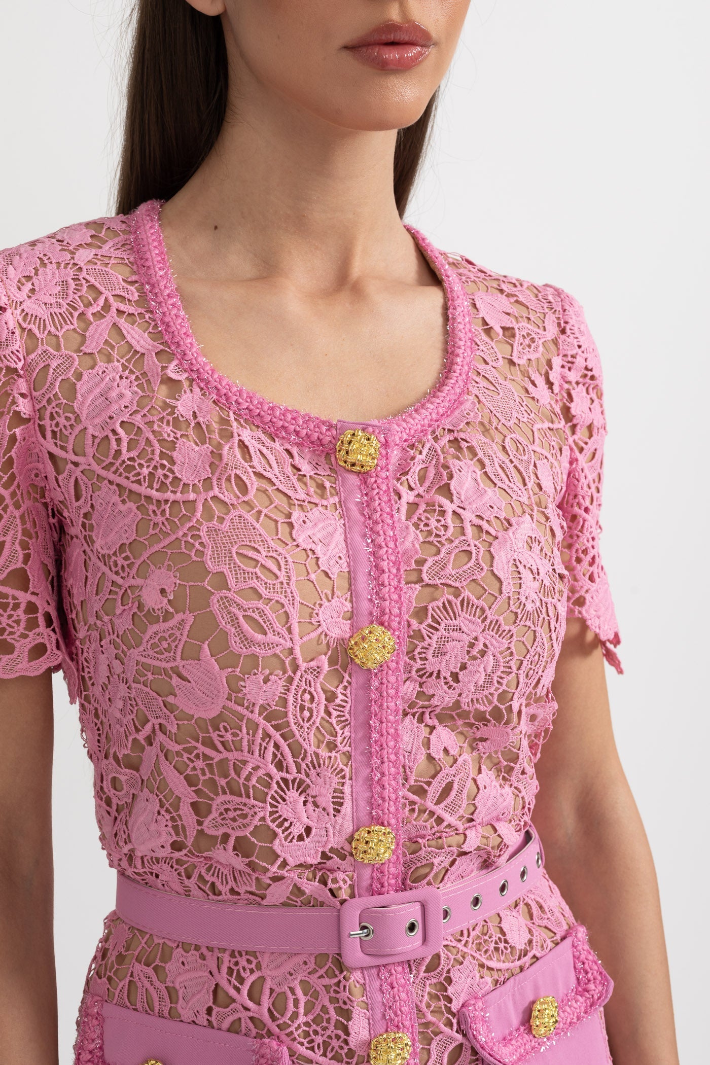 Exquisite Short Sleeve Lace Midi Dress - Rose - ICYBOO