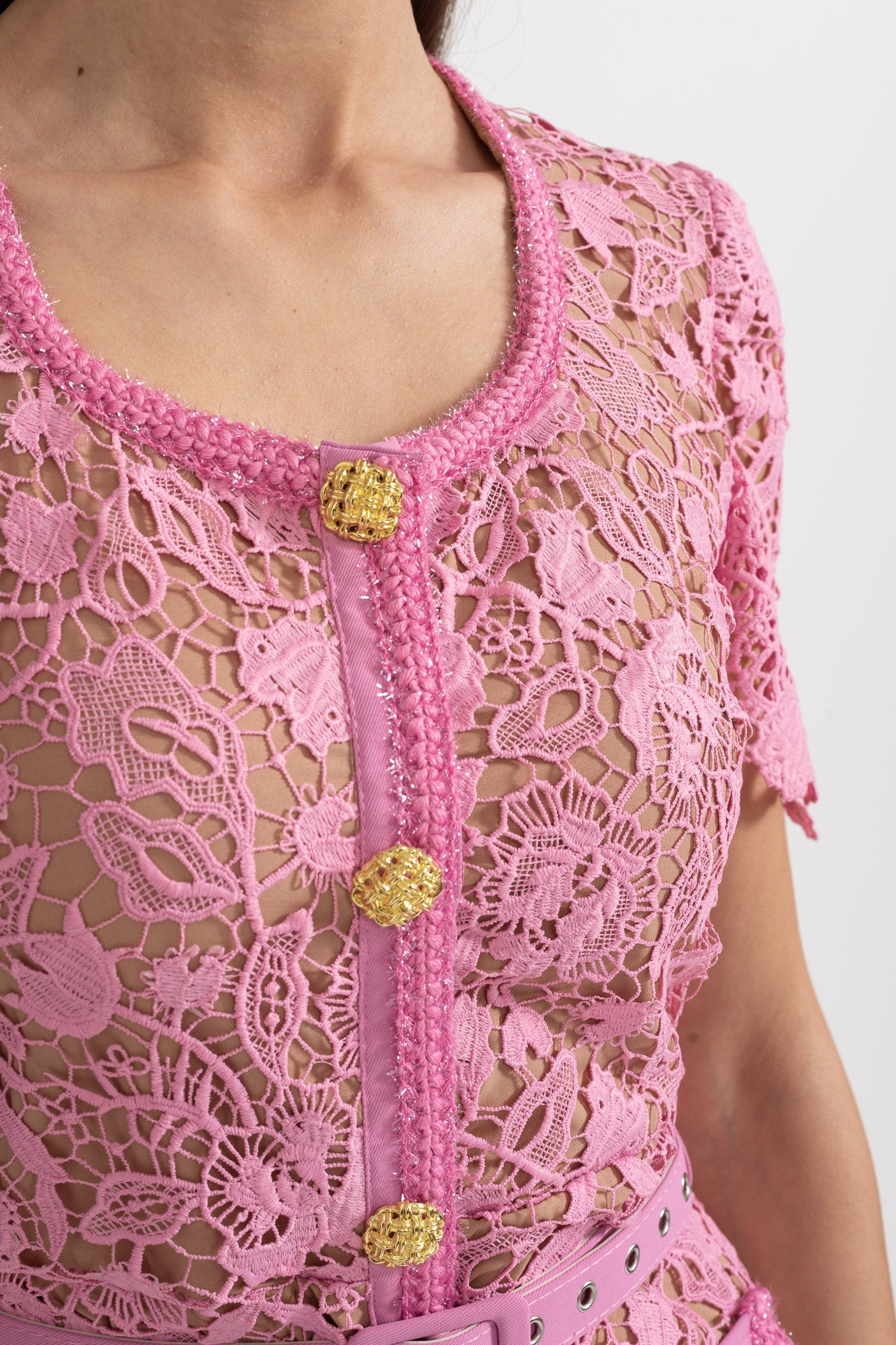 Exquisite Short Sleeve Lace Midi Dress - Rose - ICYBOO