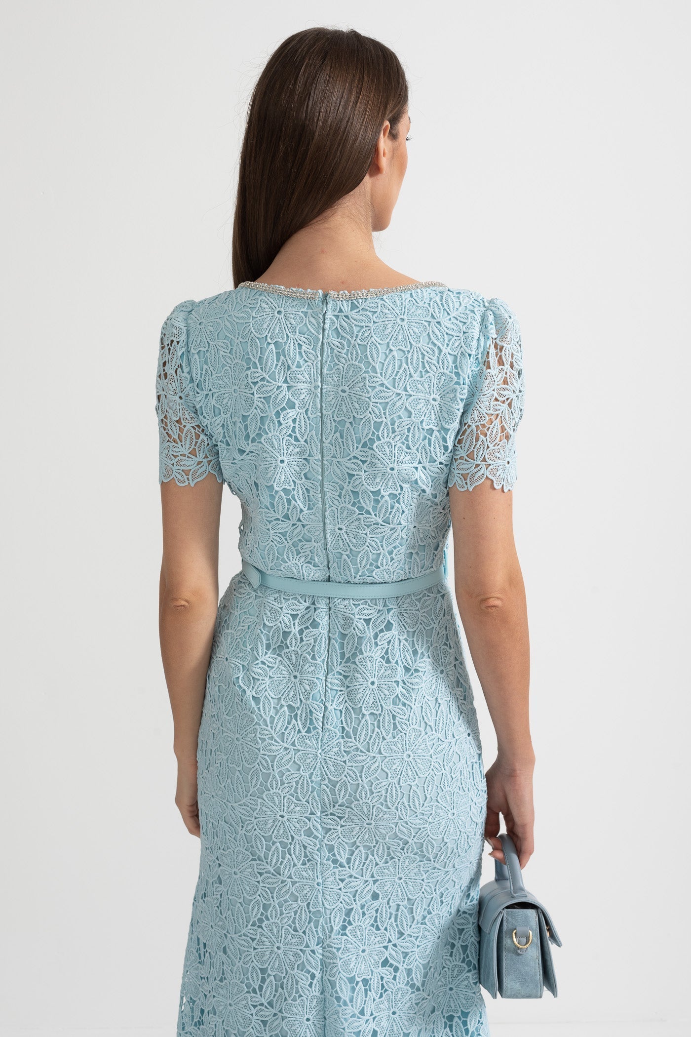 Delicate Azure Lace Midi Dress - Baby Blue - ICYBOO