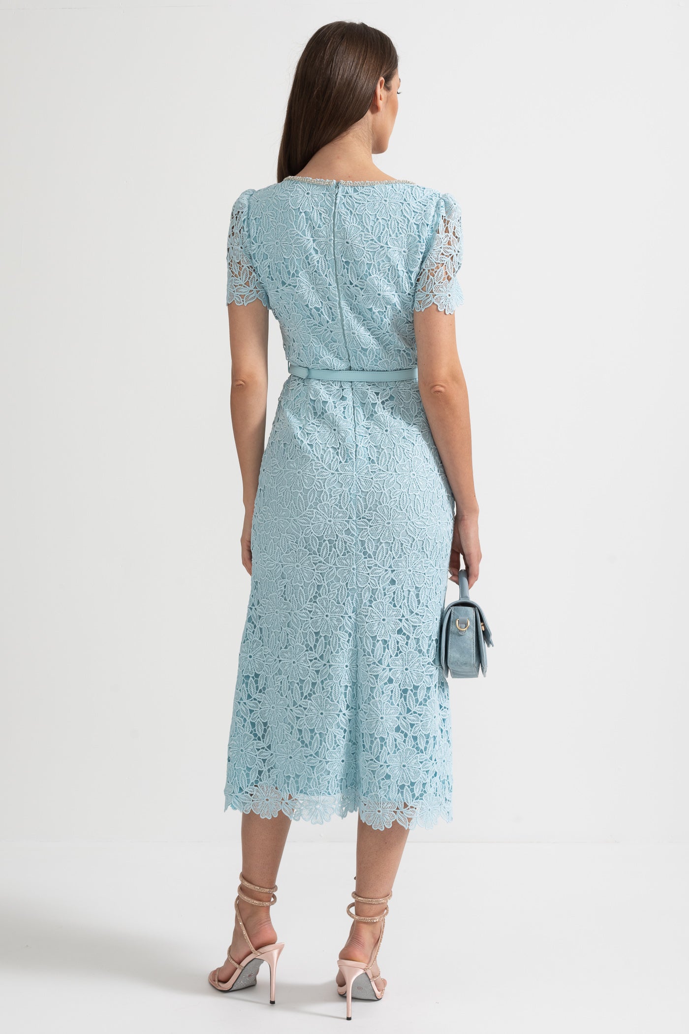 Delicate Azure Lace Midi Dress - Baby Blue - ICYBOO