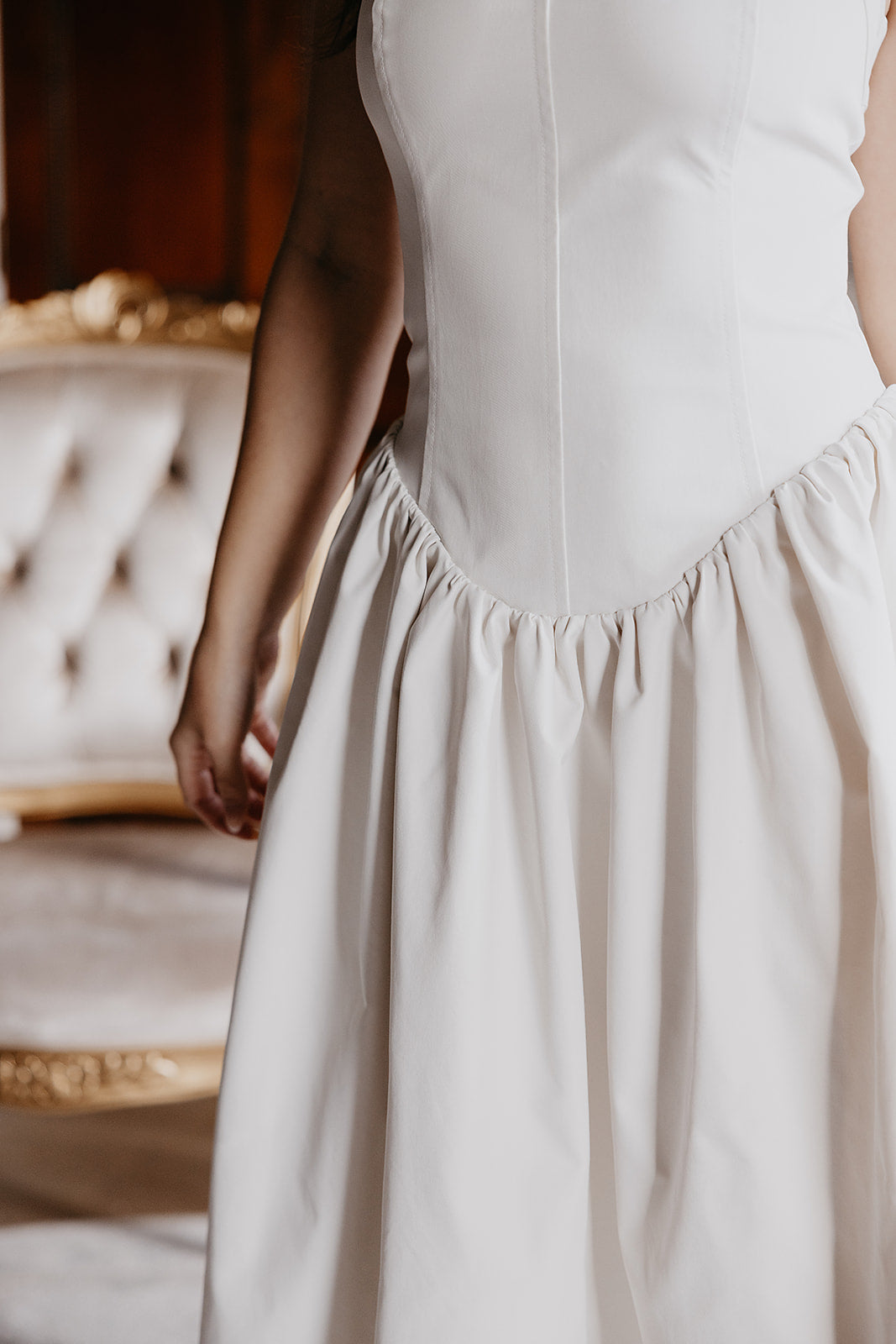 BLYTHE Halterneck Structured Midi Dress In Ivory - ICYBOO