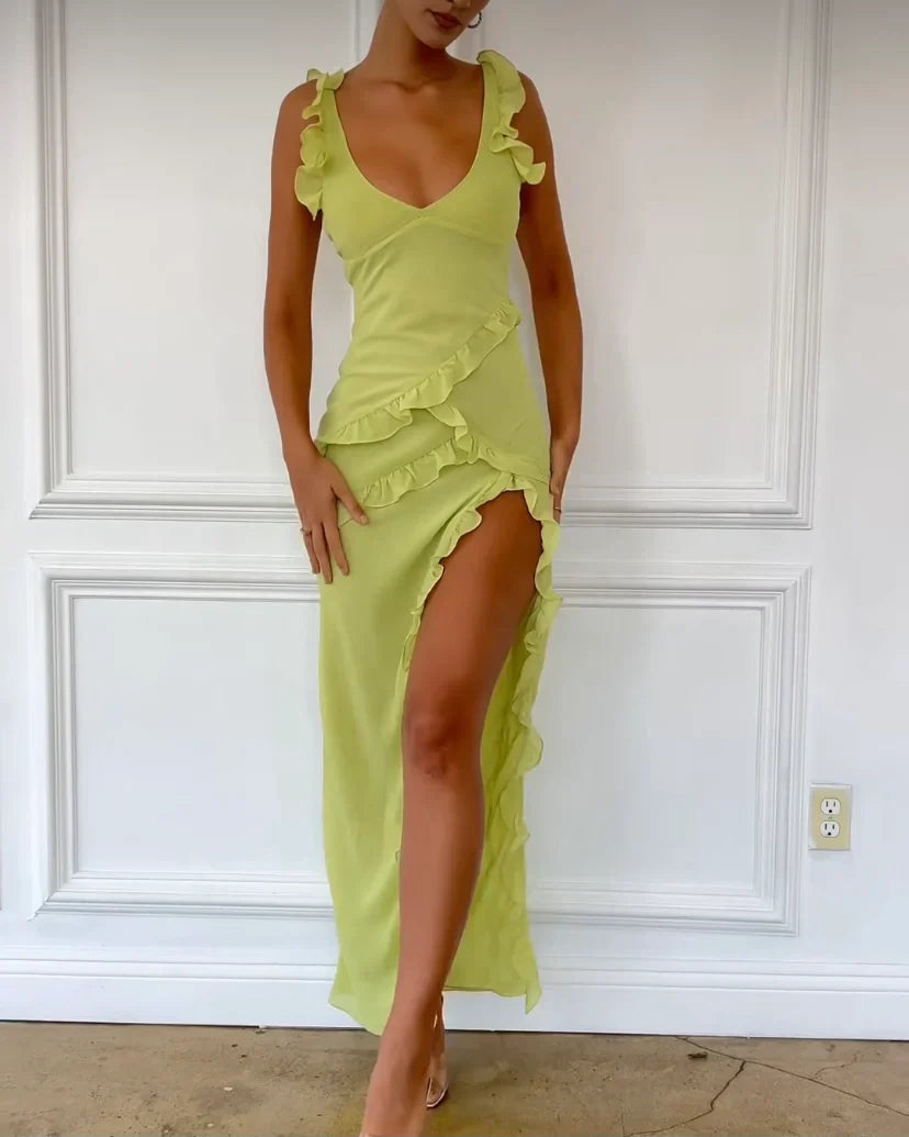 Pixie lime ruffle maxi dress - ICYBOO