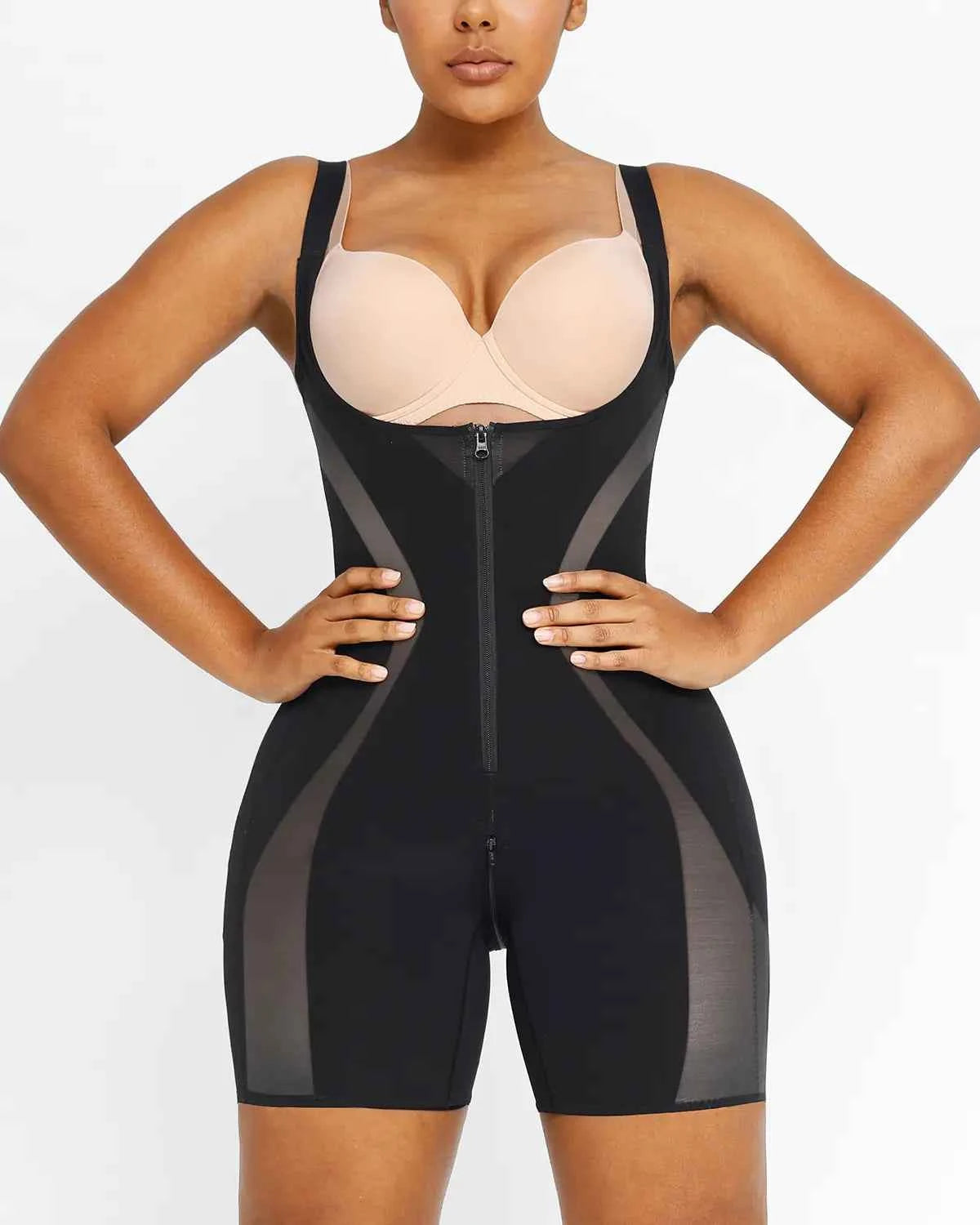 Curve Code Sculpting Bodysuit - Black Sheer X-Design