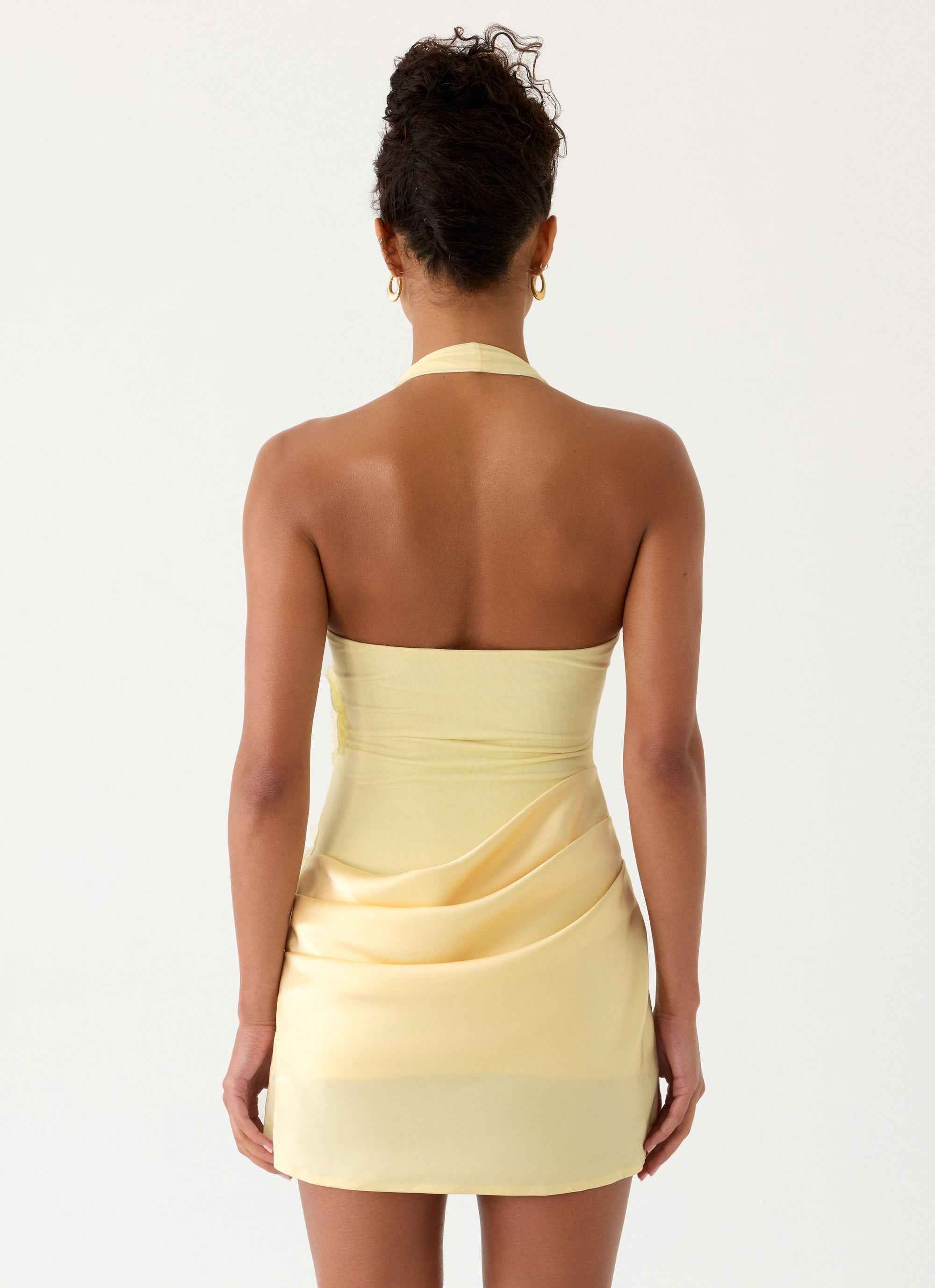 Kimana Mini Dress - Yellow Satin Halter