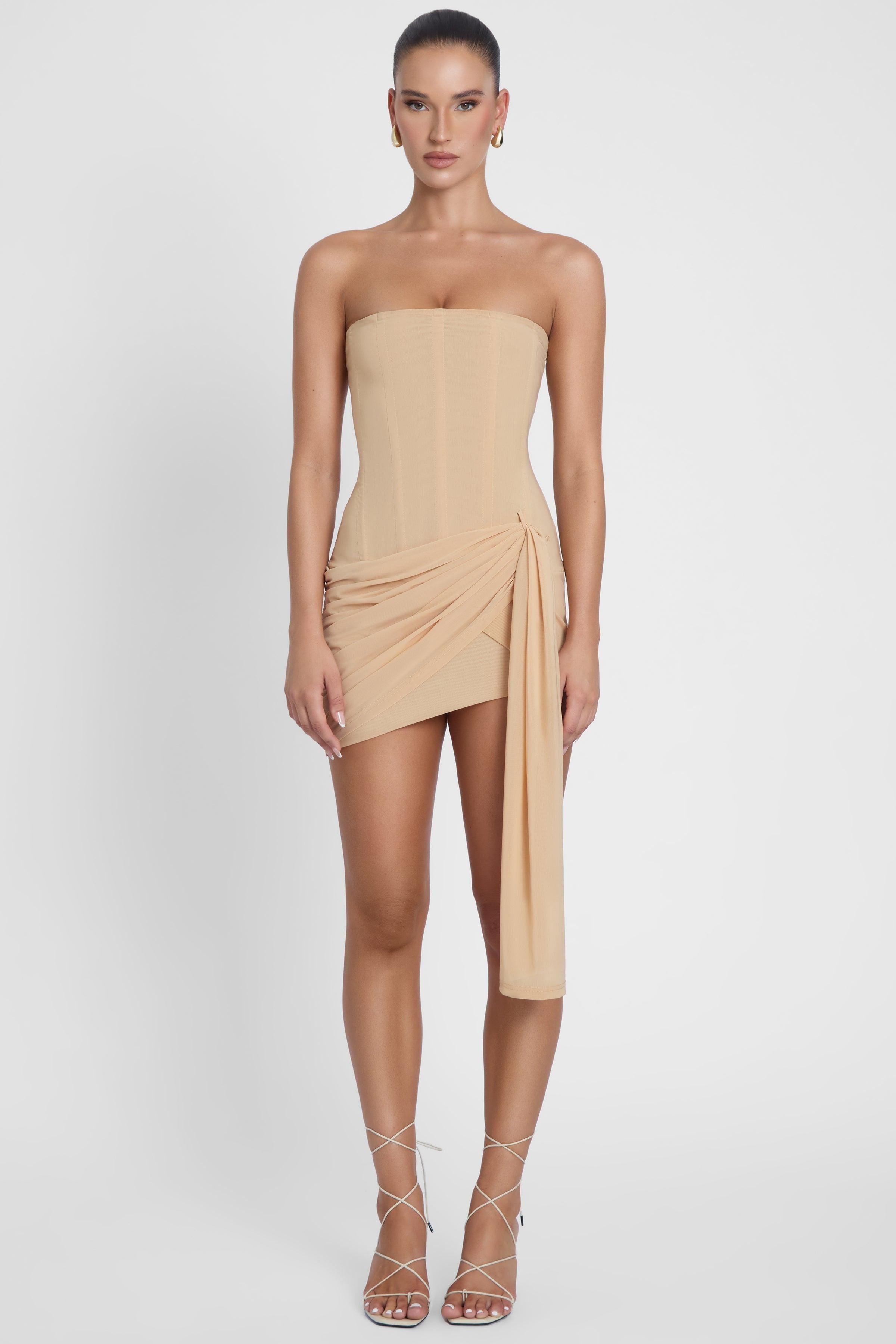 Tan Mira Mesh Corset Dress ICYBOO
