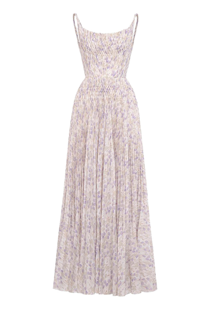 Lavender Elegant Pleated Maxi Evening Dress - Lavender - ICYBOO