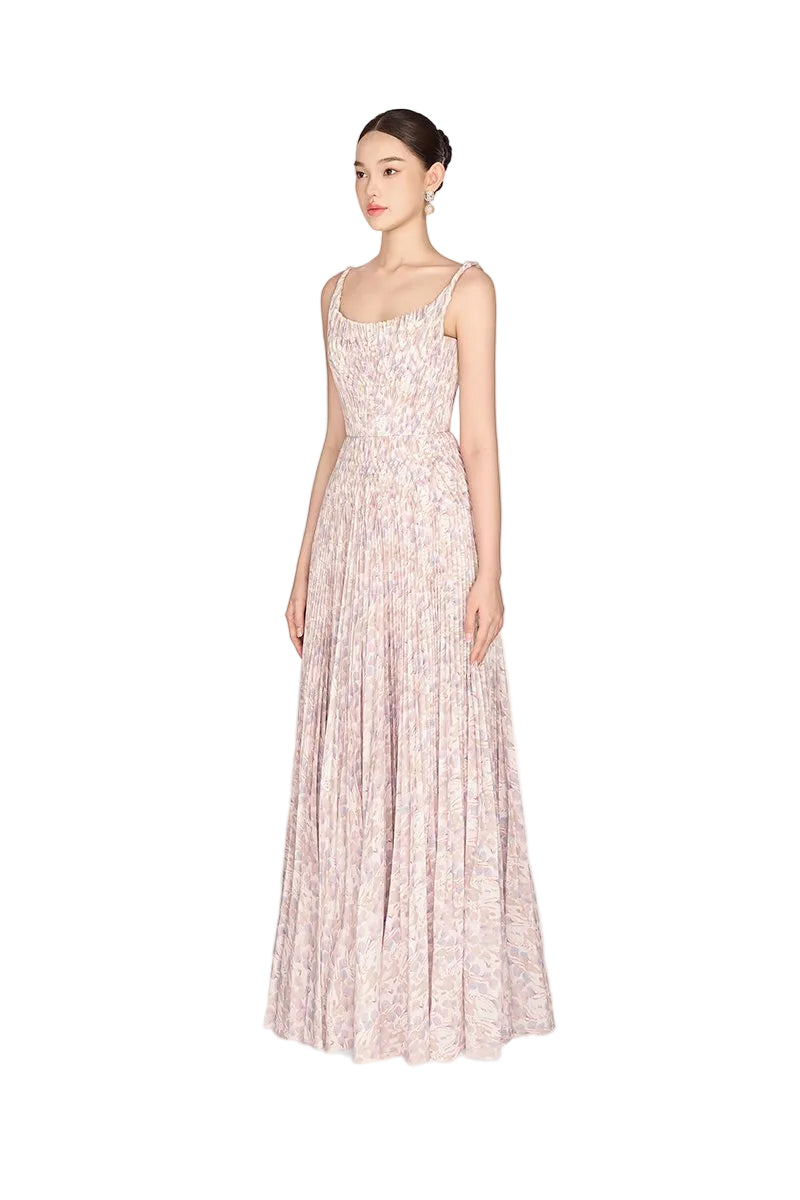 Lavender Elegant Pleated Maxi Evening Dress - Lavender - ICYBOO