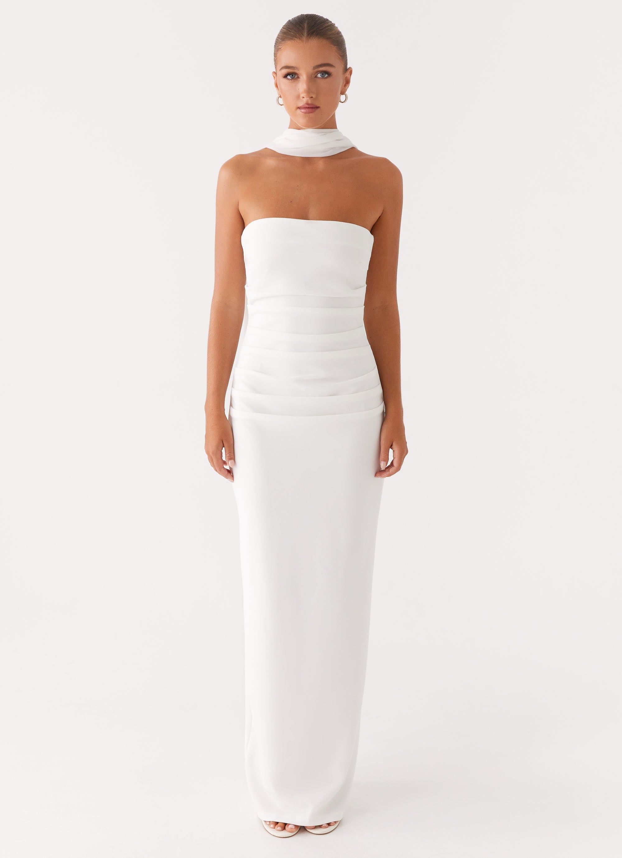 Libra Maxi Dress - White Strapless Crepe - ICYBOO