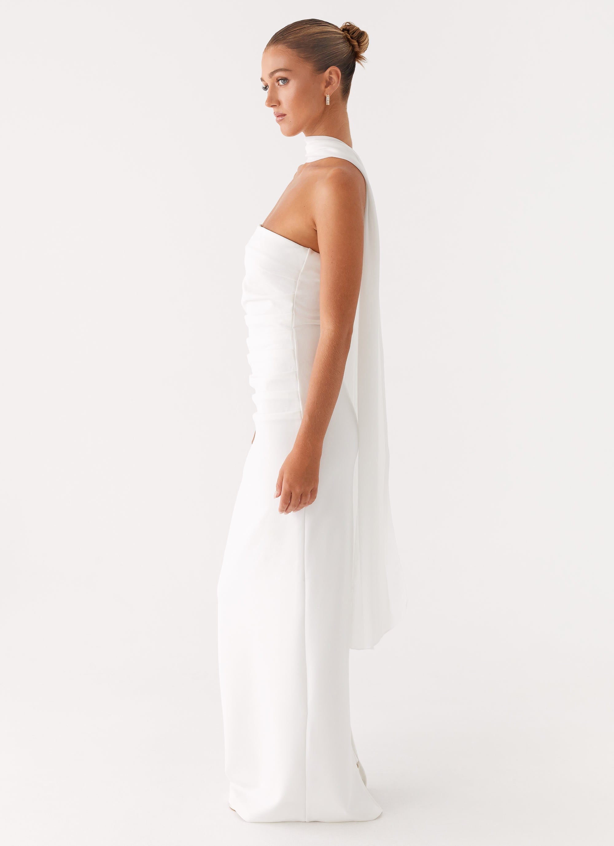 Libra Maxi Dress - White Strapless Crepe - ICYBOO
