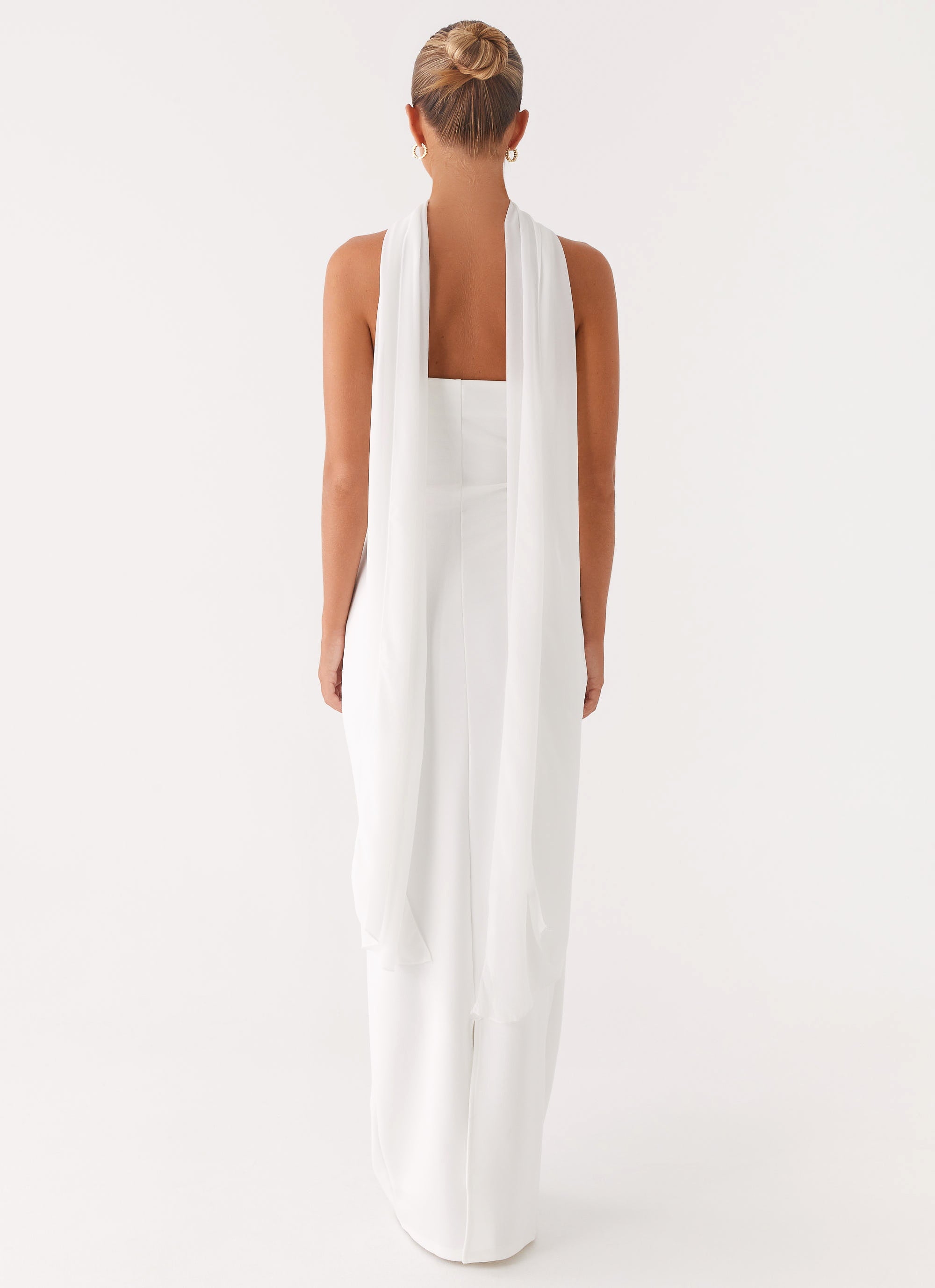 Libra Maxi Dress - White Strapless Crepe - ICYBOO