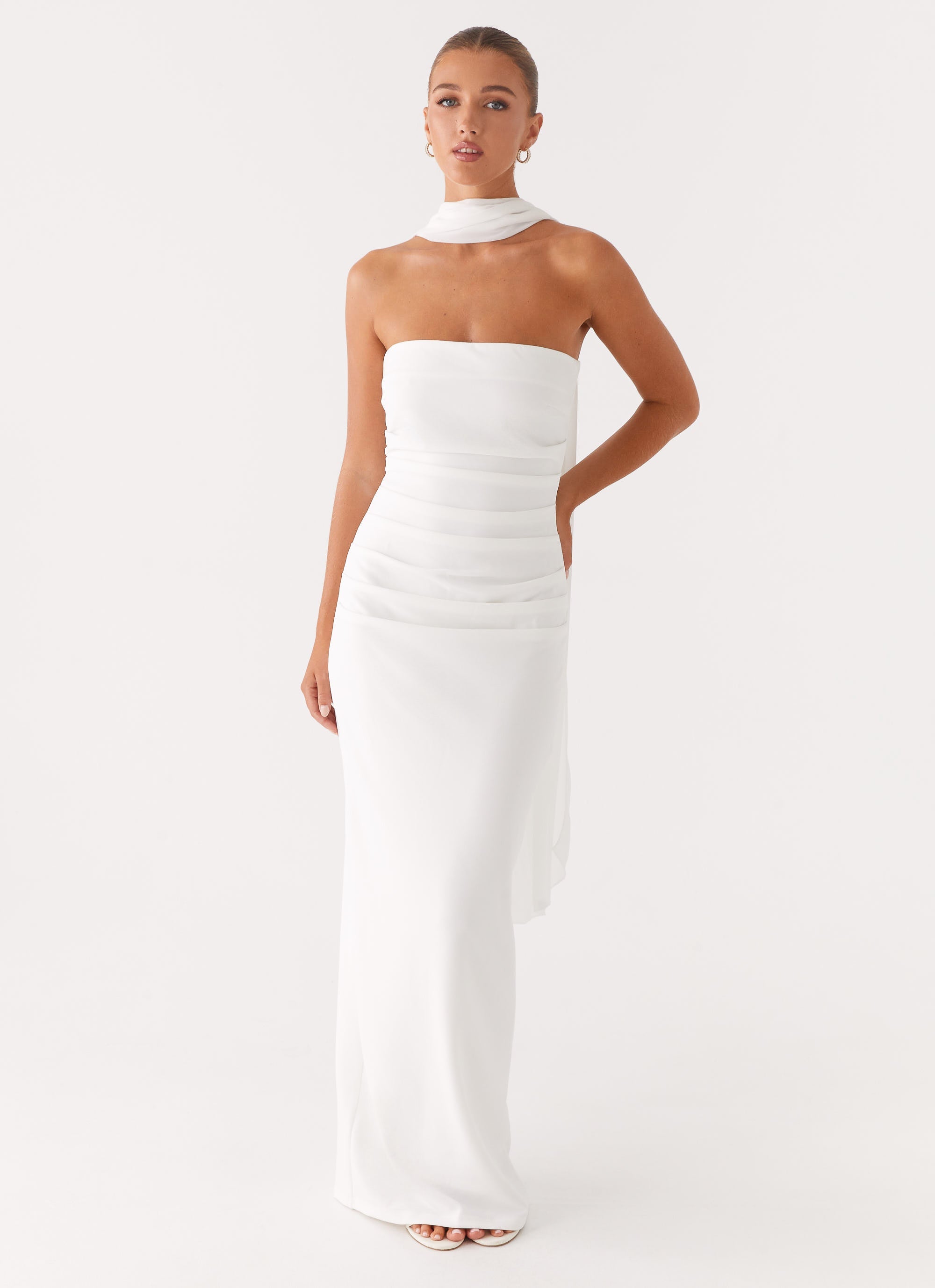 Libra Maxi Dress - White Strapless Crepe - ICYBOO