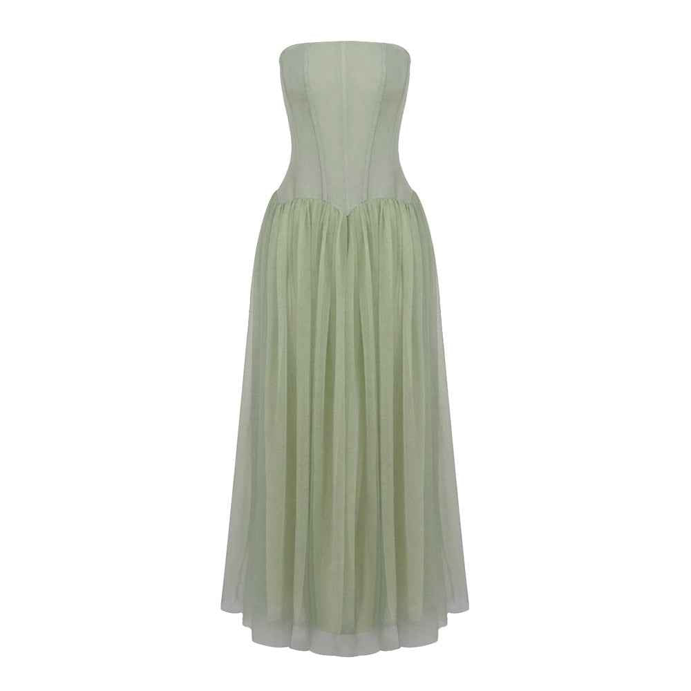 Émotion Strapless Pleated Corset Maxi Dress