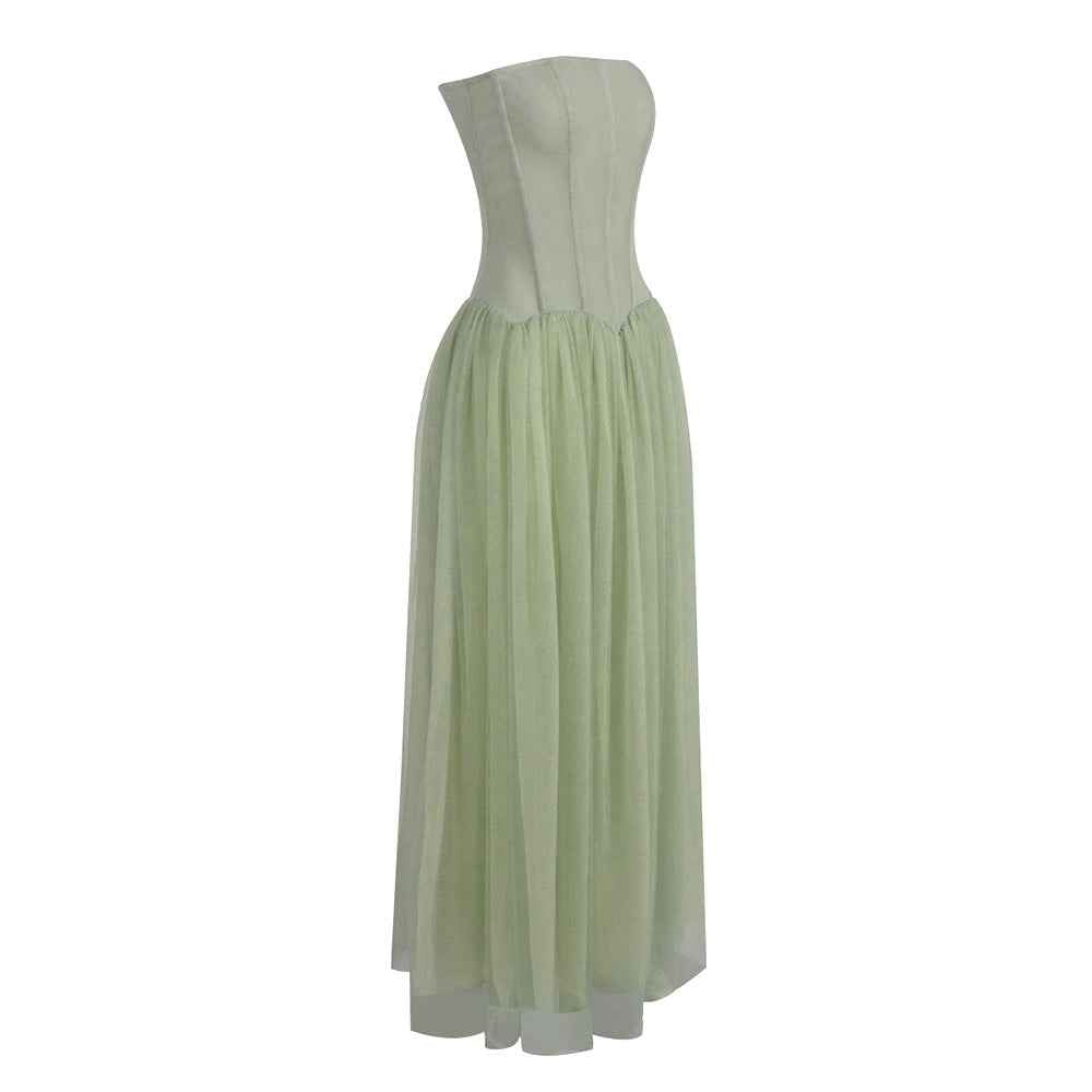 Émotion Strapless Pleated Corset Maxi Dress