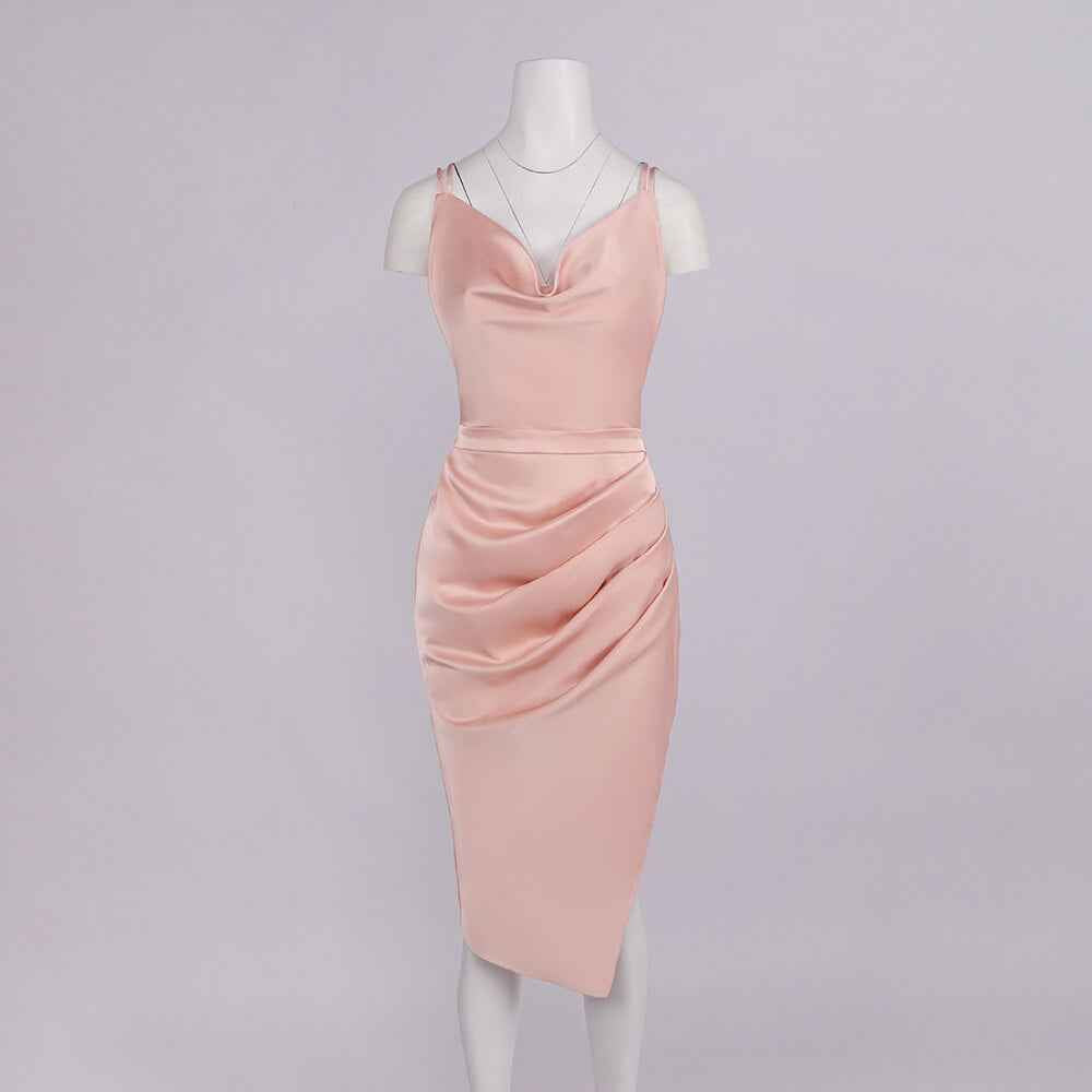 Joséphine Cowl Neck Satin Midi Dress