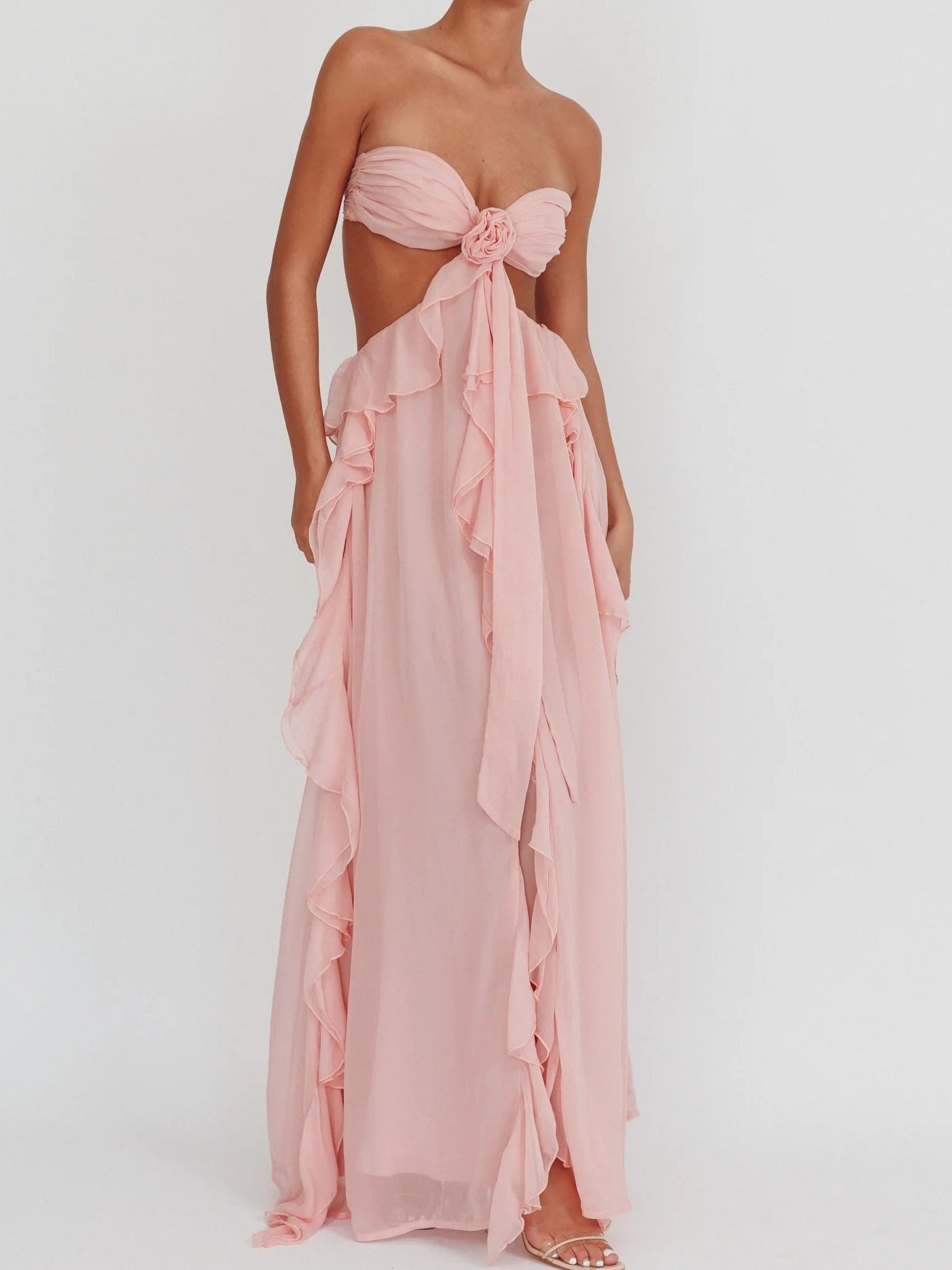 Riko backless chiffon maxi party dress - Pink - ICYBOO