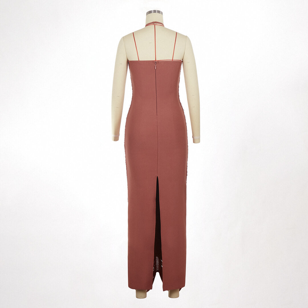 Jade Ruched Halter Neck Maxi Dress
