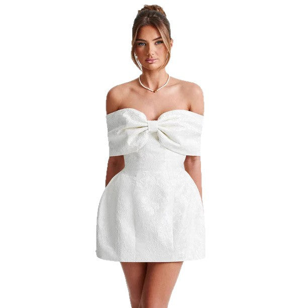Sweet Strapless Jacquard One Shoulder Mini Summer Dress - ICYBOO