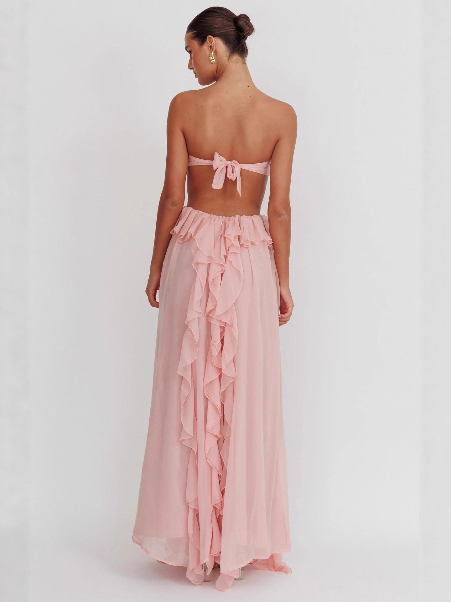 Riko backless chiffon maxi party dress - Pink - ICYBOO