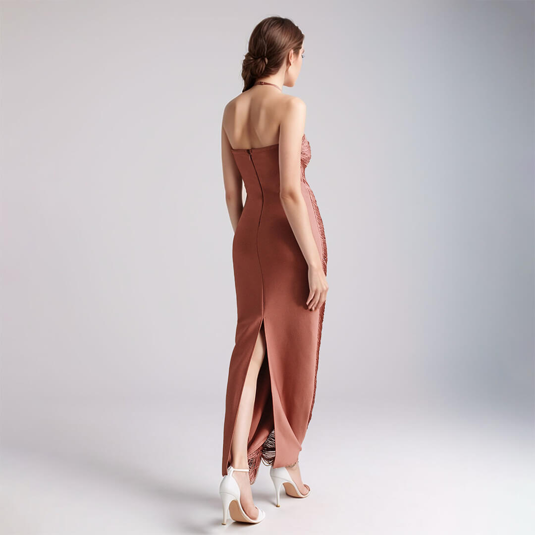 Jade Ruched Halter Neck Maxi Dress