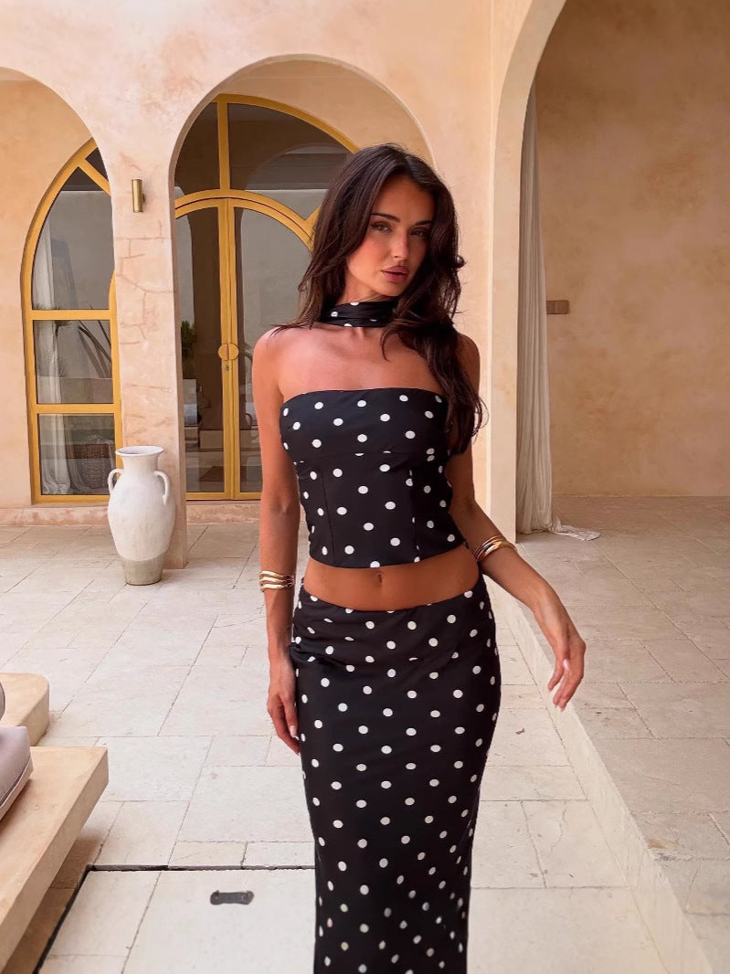 Sian strapless polka dot mini summer party dress - Black - ICYBOO
