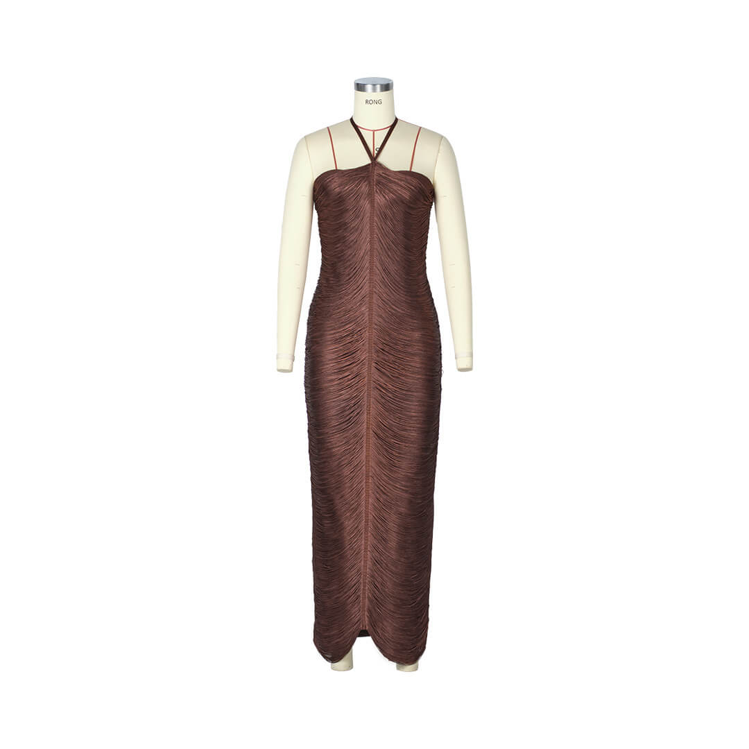 Jade Ruched Halter Neck Maxi Dress