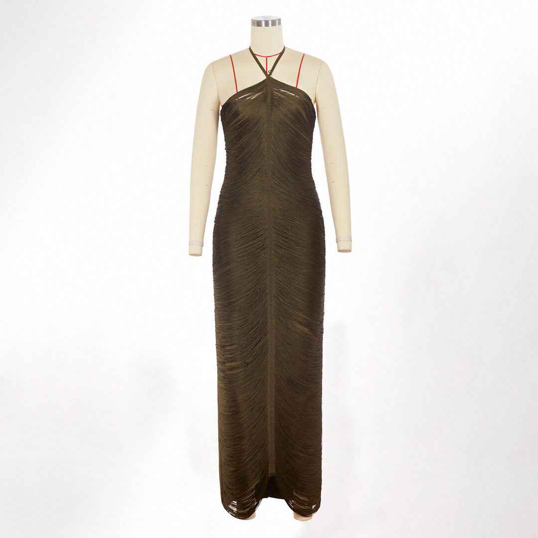 Jade Ruched Halter Neck Maxi Dress