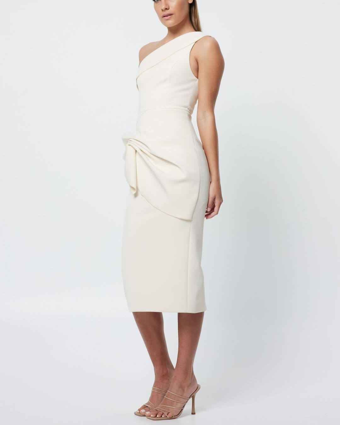 Lucie One Shoulder Draped Midi Dress