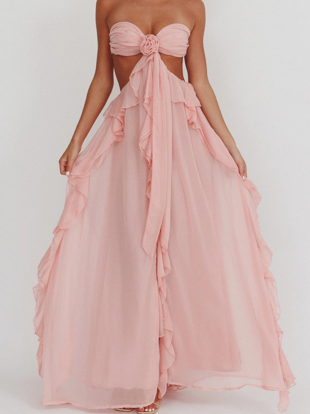 Riko backless chiffon maxi party dress - Pink - ICYBOO