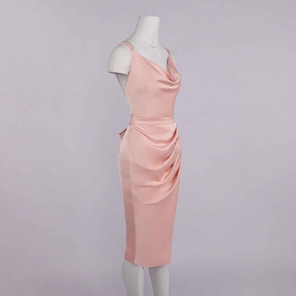 Joséphine Cowl Neck Satin Midi Dress