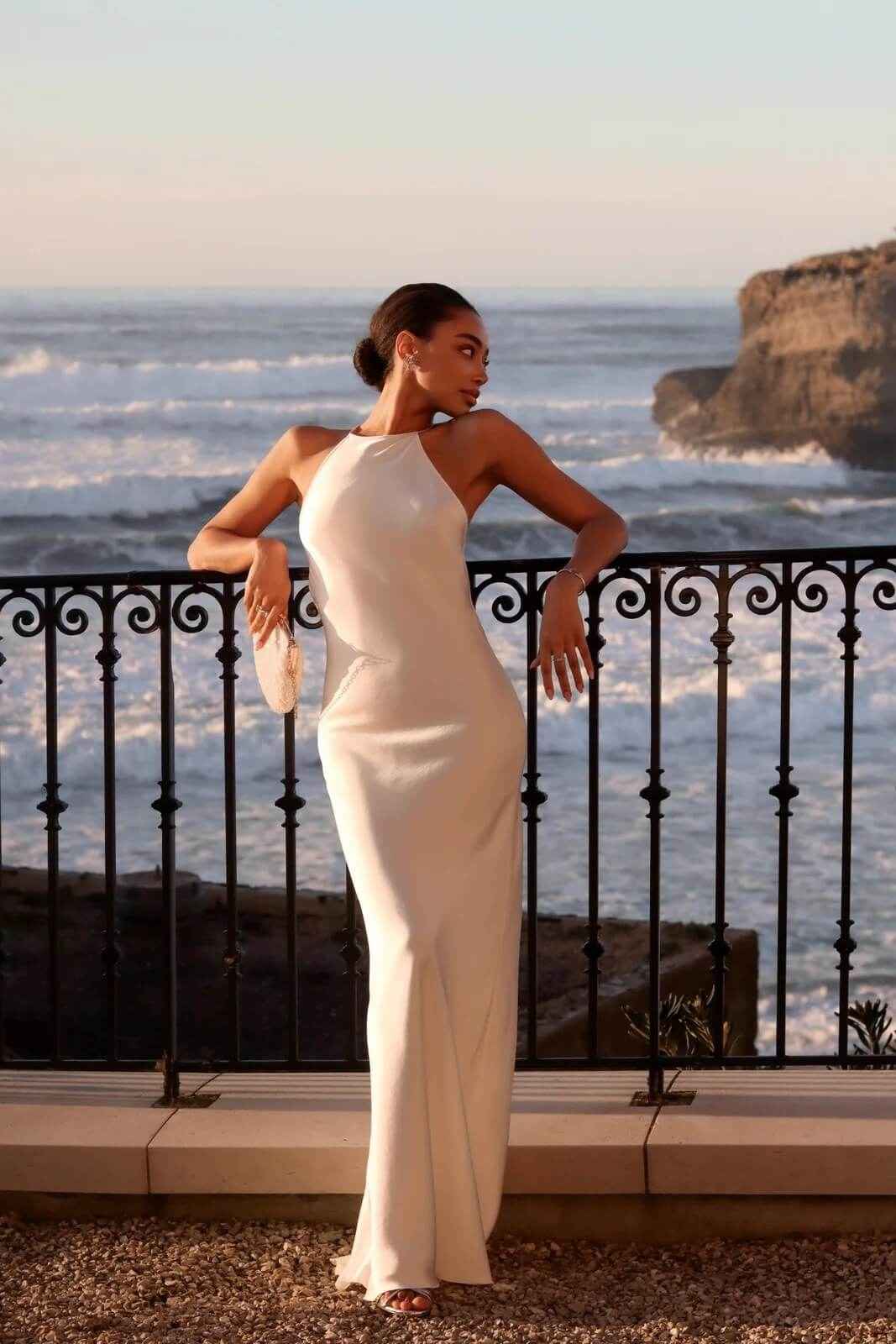 Désir Beaded Backless Maxi Dress White