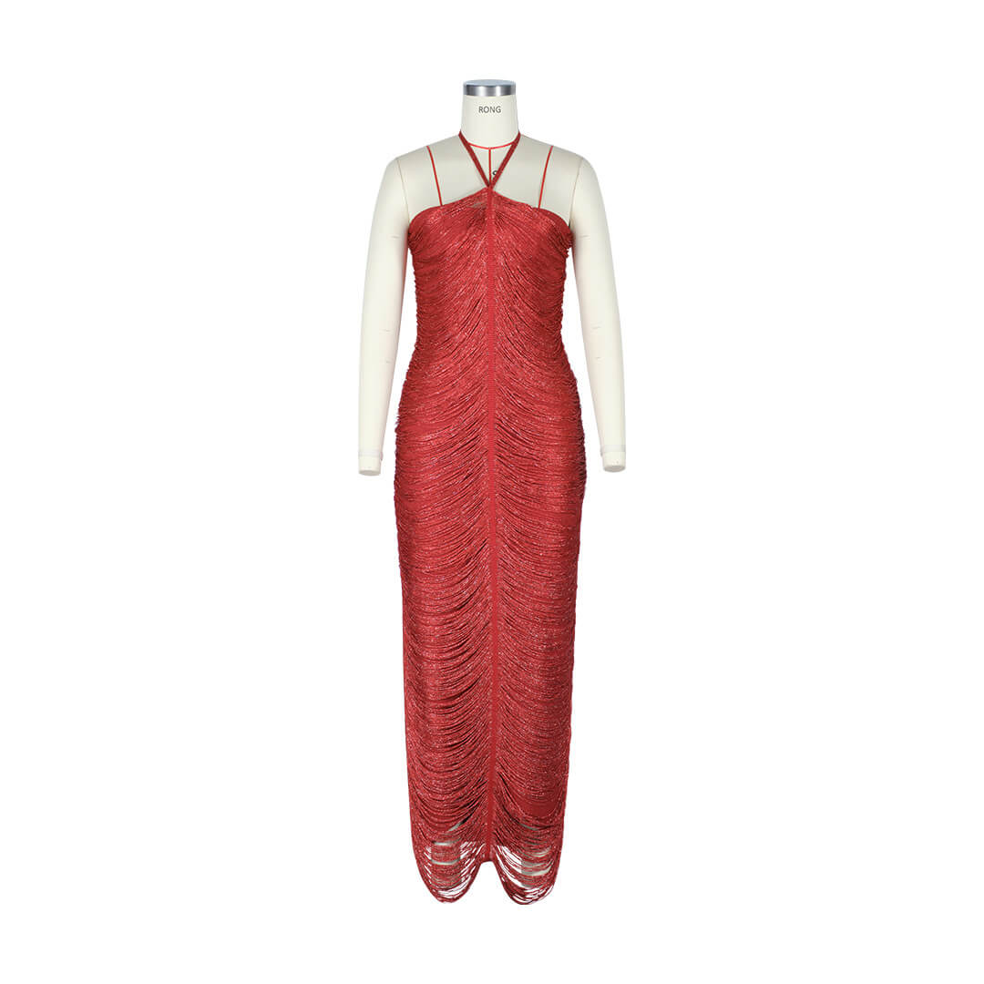 Jade Ruched Halter Neck Maxi Dress